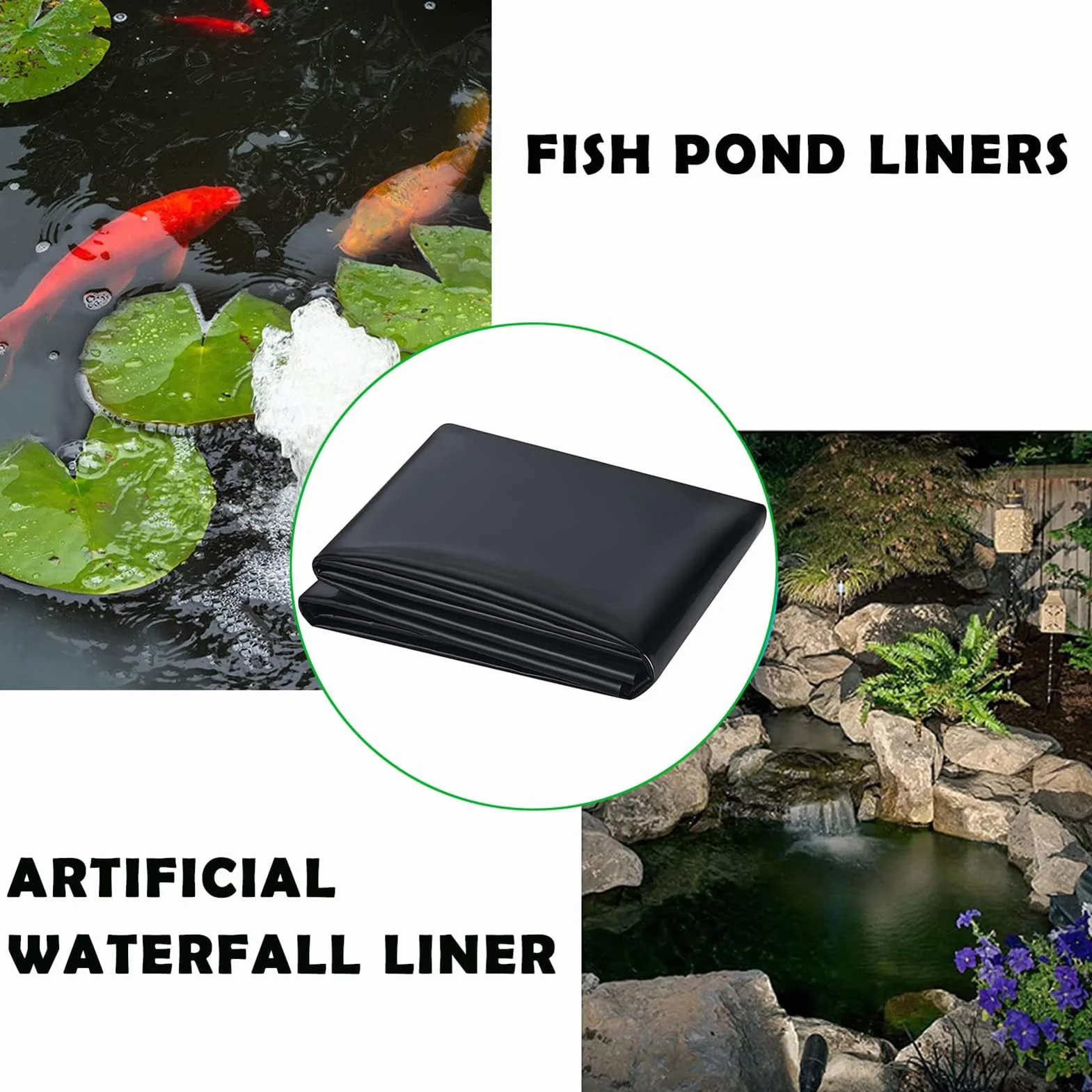 Bache Bassin PVC 3m x 4m Noire Robuste HDPE Liner pour Jardin Fontaine Cascade