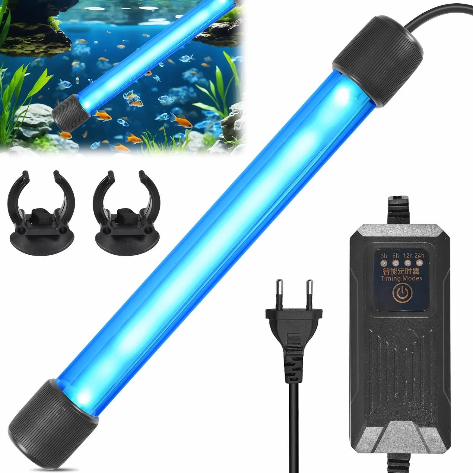 Funmo Stérilisateur UV Aquarium, Lampe Submersible pour Nettoyer Bassin et Poisson