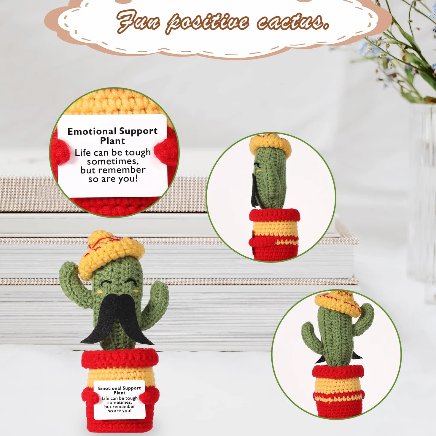 Cactus Positif Amusant 17cm Cactus de Pomme de Terre Moustache Tricoté avec Carte d'Encouragement Soutien Émotionnel Fête Mexicaine Cinco de Mayo Carnaval