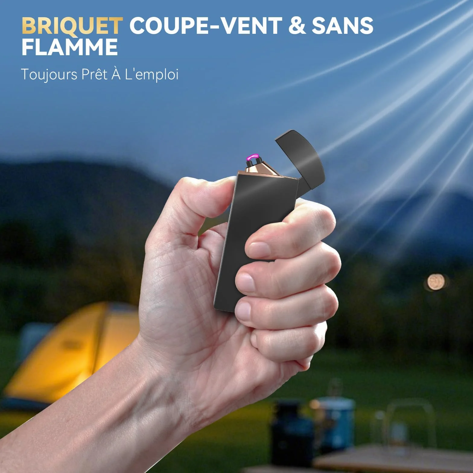 Briquet Electrique Rechargeable Double Arc USB Câble Coupe-Vent pour Bougie Barbecue Cadeau Homme