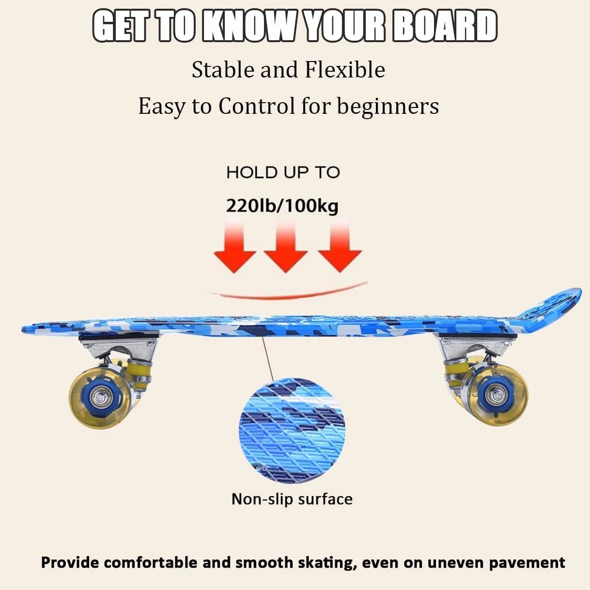 ERNAN Skateboard Complet Mini Cruiser pour Enfants 22"，Skateboard avec Roues LED pour Enfants Débutants Filles Garçons Adolescents Adultes (Deep Purple)