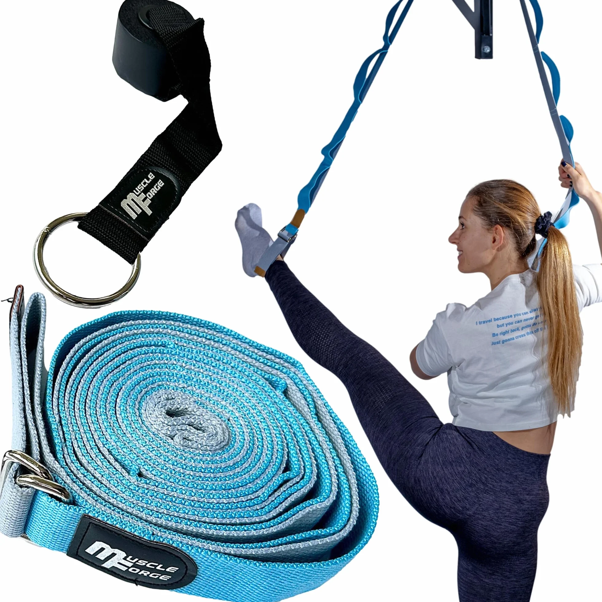 Sangle de Yoga 300 cm avec Crochet de Porte, Ceinture de Stretching pour Étirement des Jambes, Yoga, Ballet, Pilates et Arts Martiaux – Sangle d’Entraînement avec Boucles Ajustables