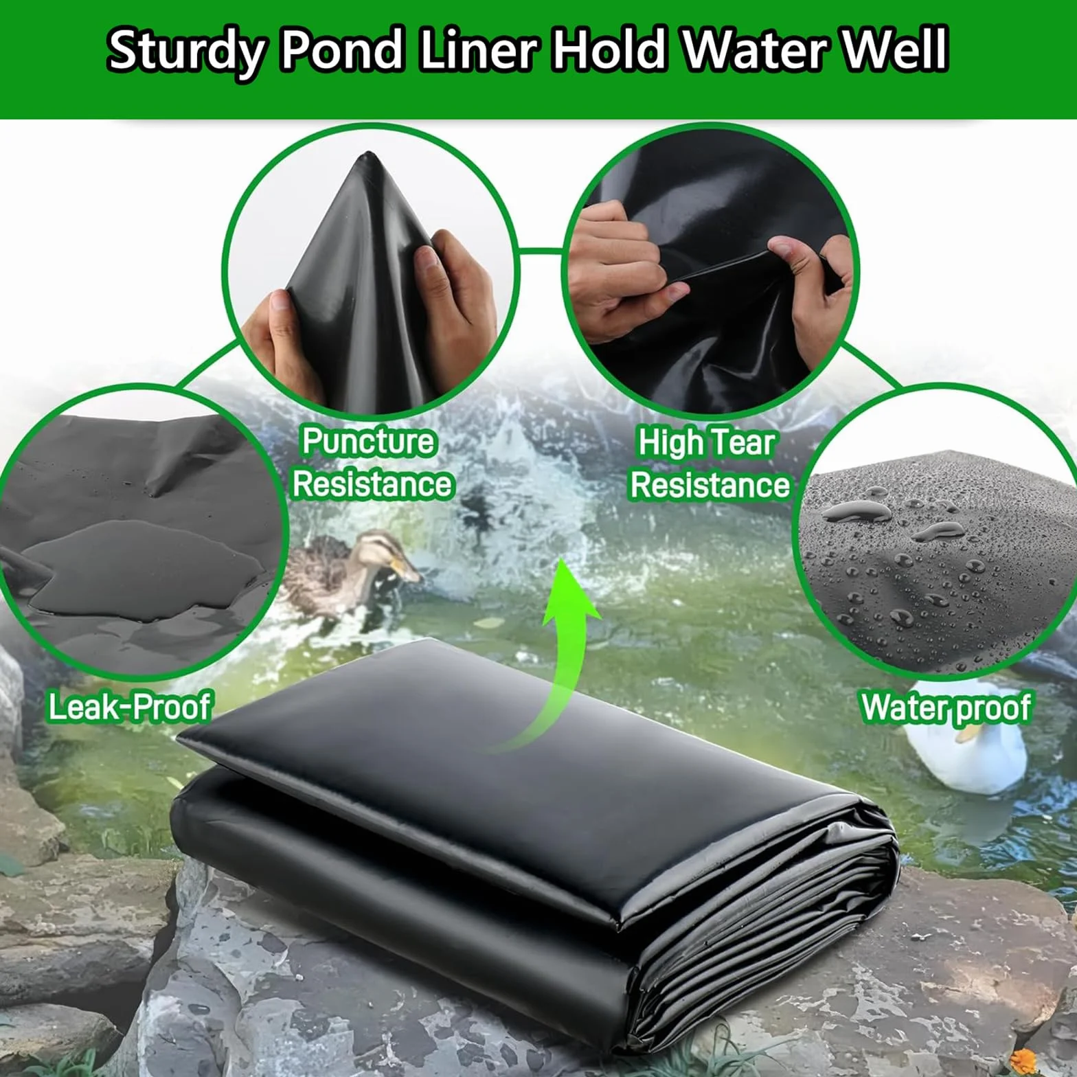 Bâche pour Bassin 1x1m Caoutchouc Liner Étang Koi Cascade