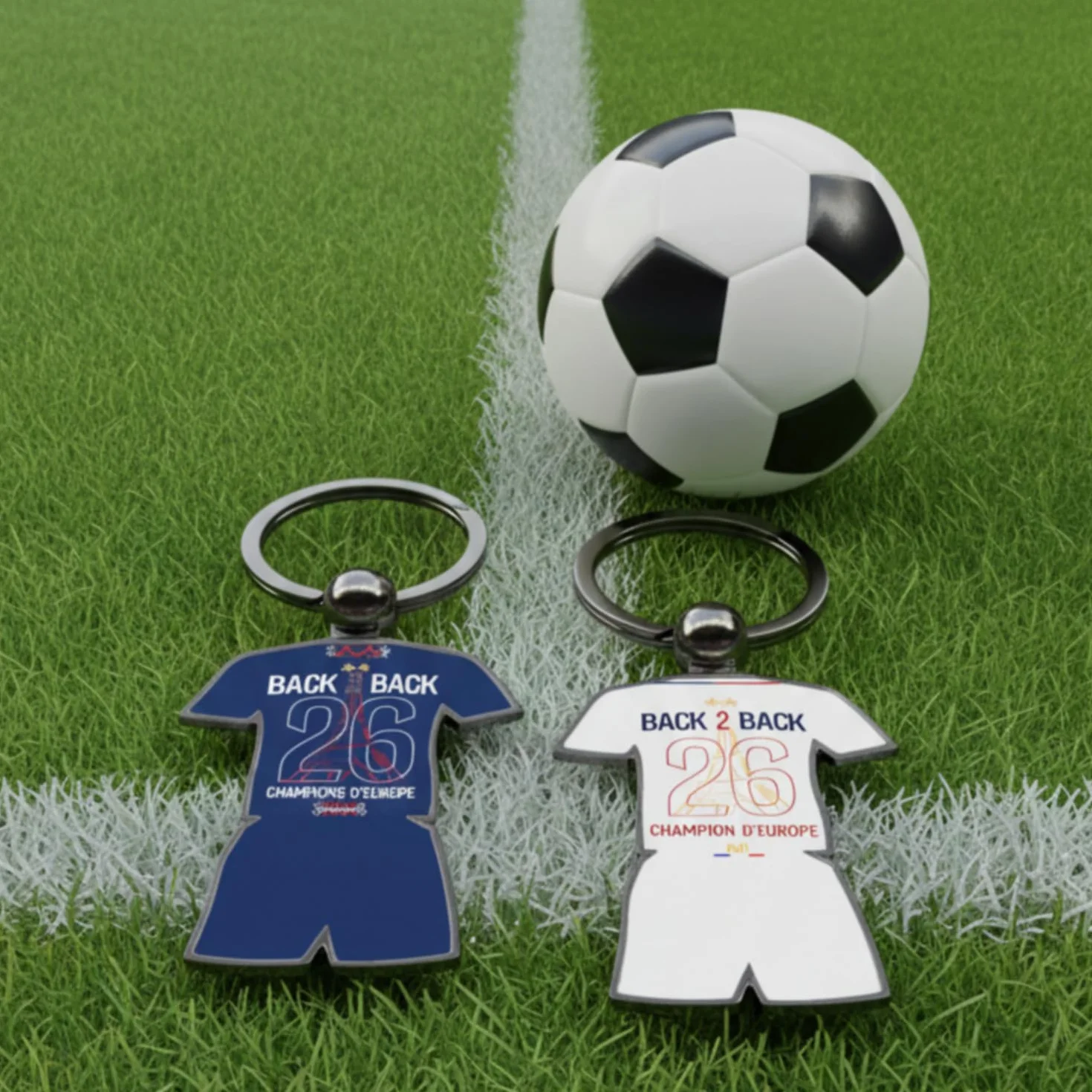 Porte-Clés Maillot de Football Back 2 Back 2026, Champion d'Europe, Anneau Argenté, Domicile ou extérieur, Paris