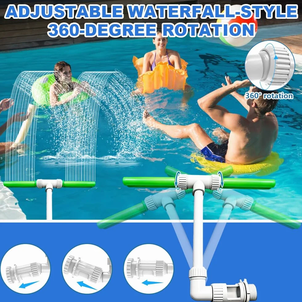 Fontaine à Eau Ajustable à 360° à Double Pulvérisation pour Piscine Cascade, Accessoire Asperseur avec Adaptateur