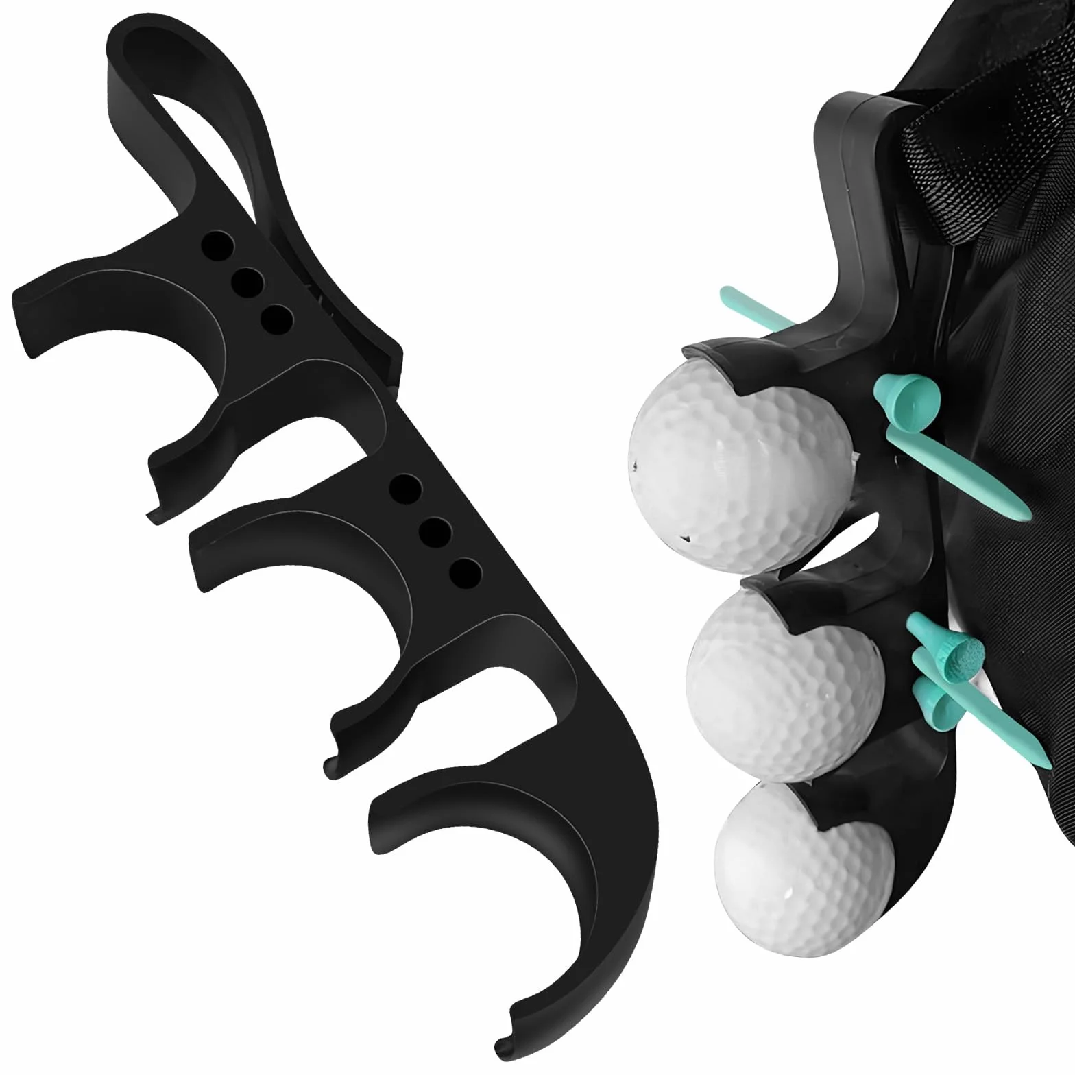 Porte-balles de golf 2 en 1 collecteur à dégagement rapide crochet noir 3 balles 6 tees