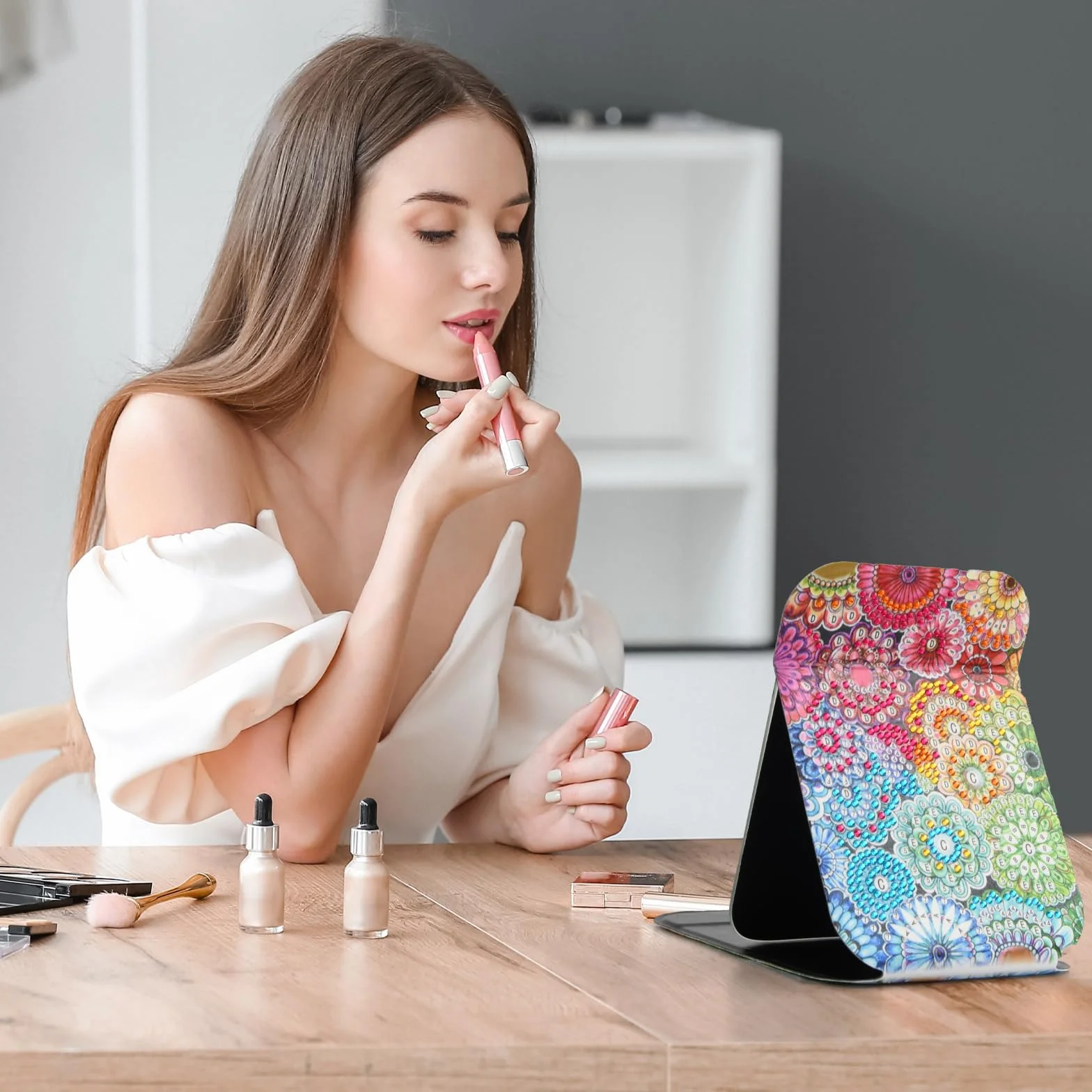 NiceLand 5D Diamond Painting Miroir Cadeau DIY Miroir de Maquillage pour Enfants Femmes Filles