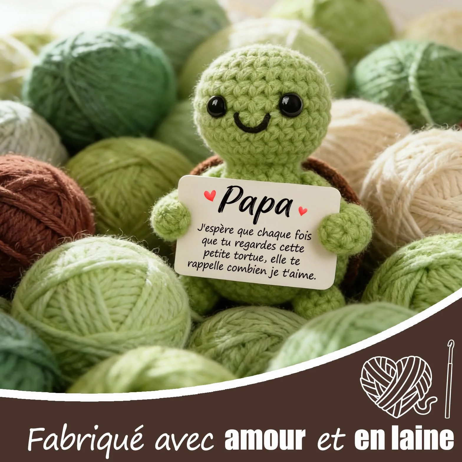 Tixlux Cadeau Papa, Tortue Positive Fait Main, Décoration Bureau Maison