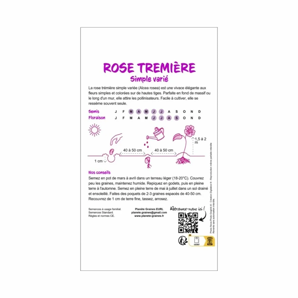 Alcea rosea Rose Tremiere mixtes graines vivace fleurs simple en mélange