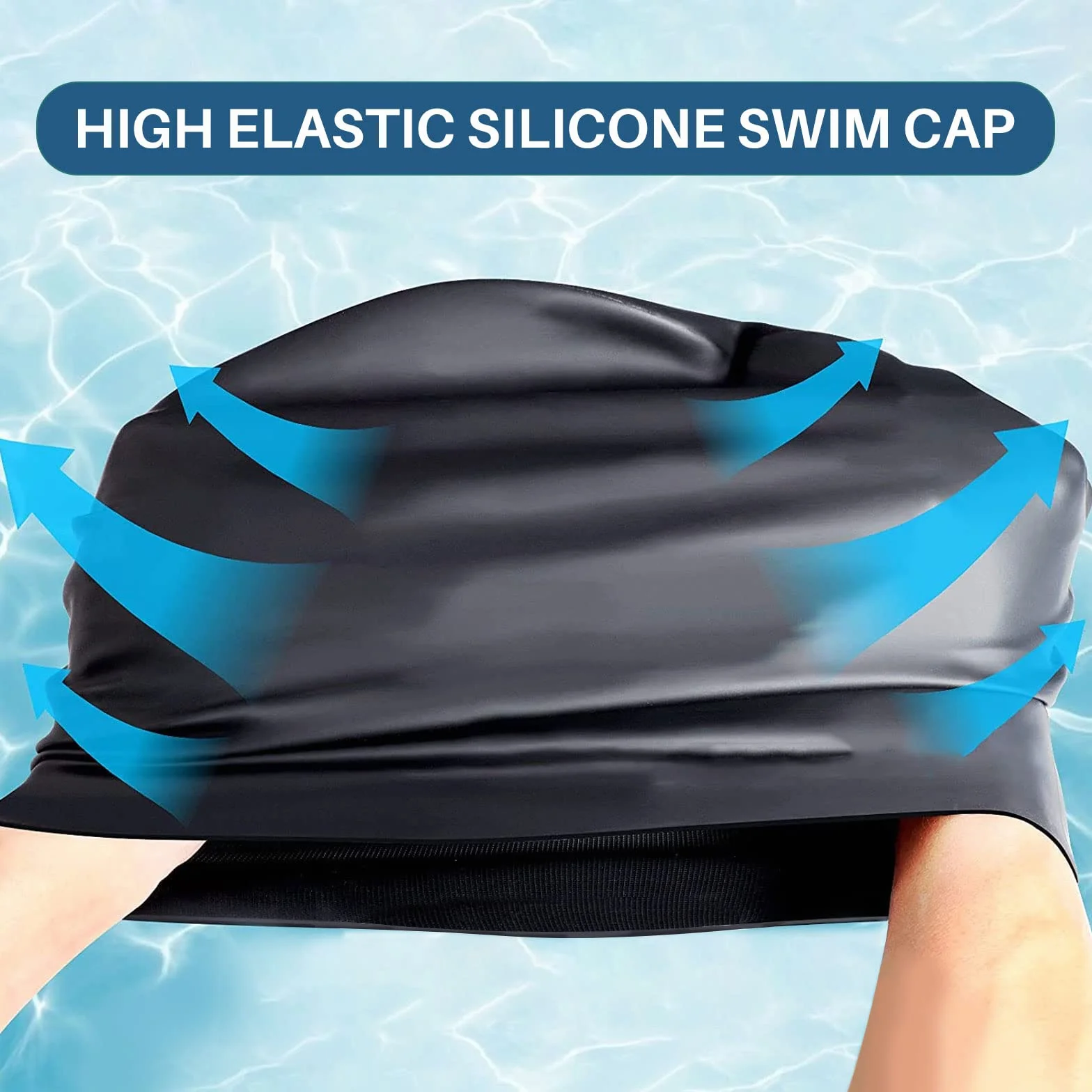 Bonnet de bain en silicone extra large noir pour cheveux longs