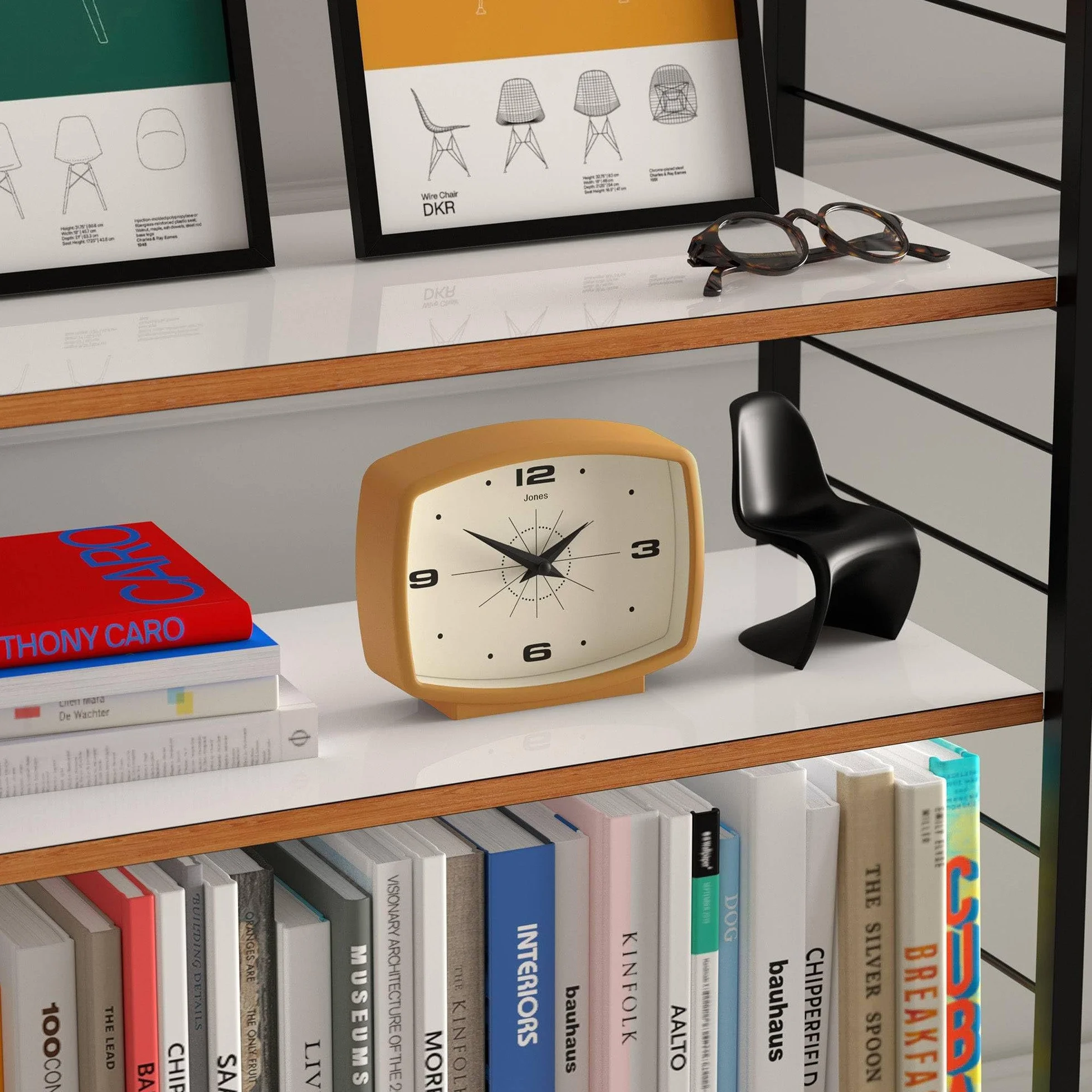 JONES CLOCKS® Horloge de Bureau Rétro Rectangulaire Jaune Moutarde Style Milieu du Siècle