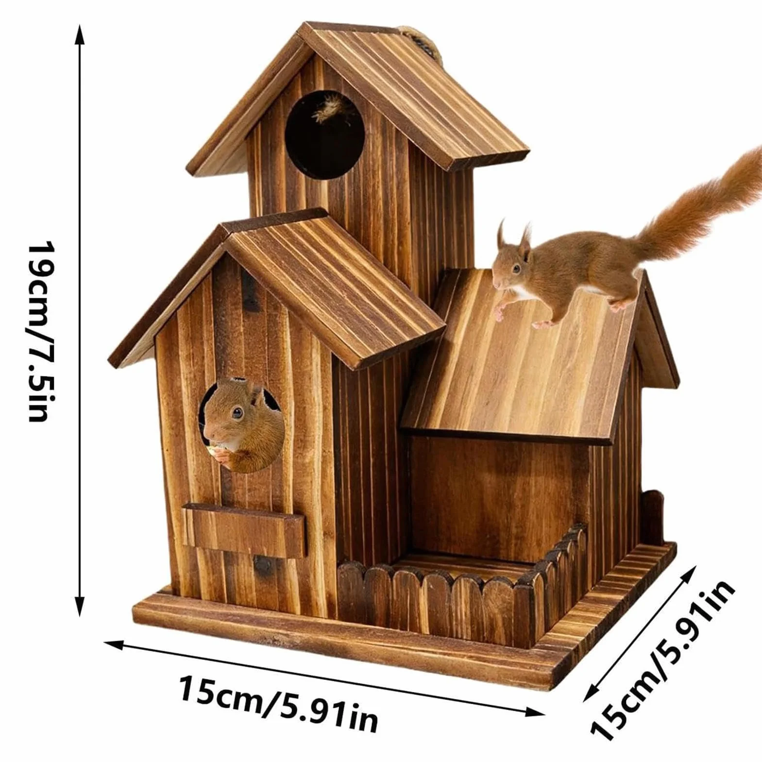 Mangeoire en bois de cèdre 25 cm résistante aux intempéries avec couvercle à charnière et fenêtre pour arbres extérieur