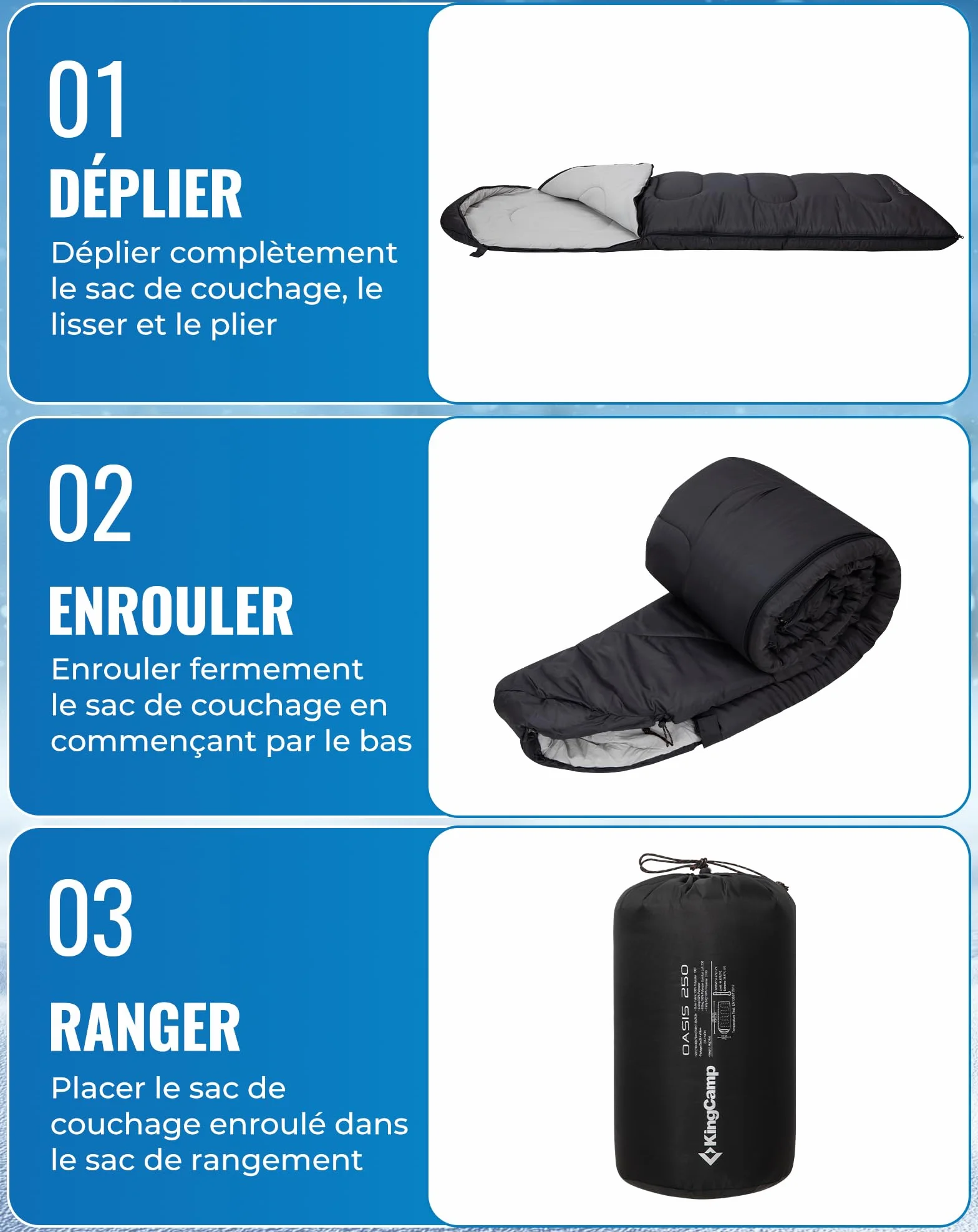 KingCamp Sac de Couchage Oasis 3-4 Saisons Imperméable et Léger pour Le Camping (Enfants et Adultes) - Reliable Gauche/Droite en Double Sac, Idéal pour Les Voyages et Activités Plein Air