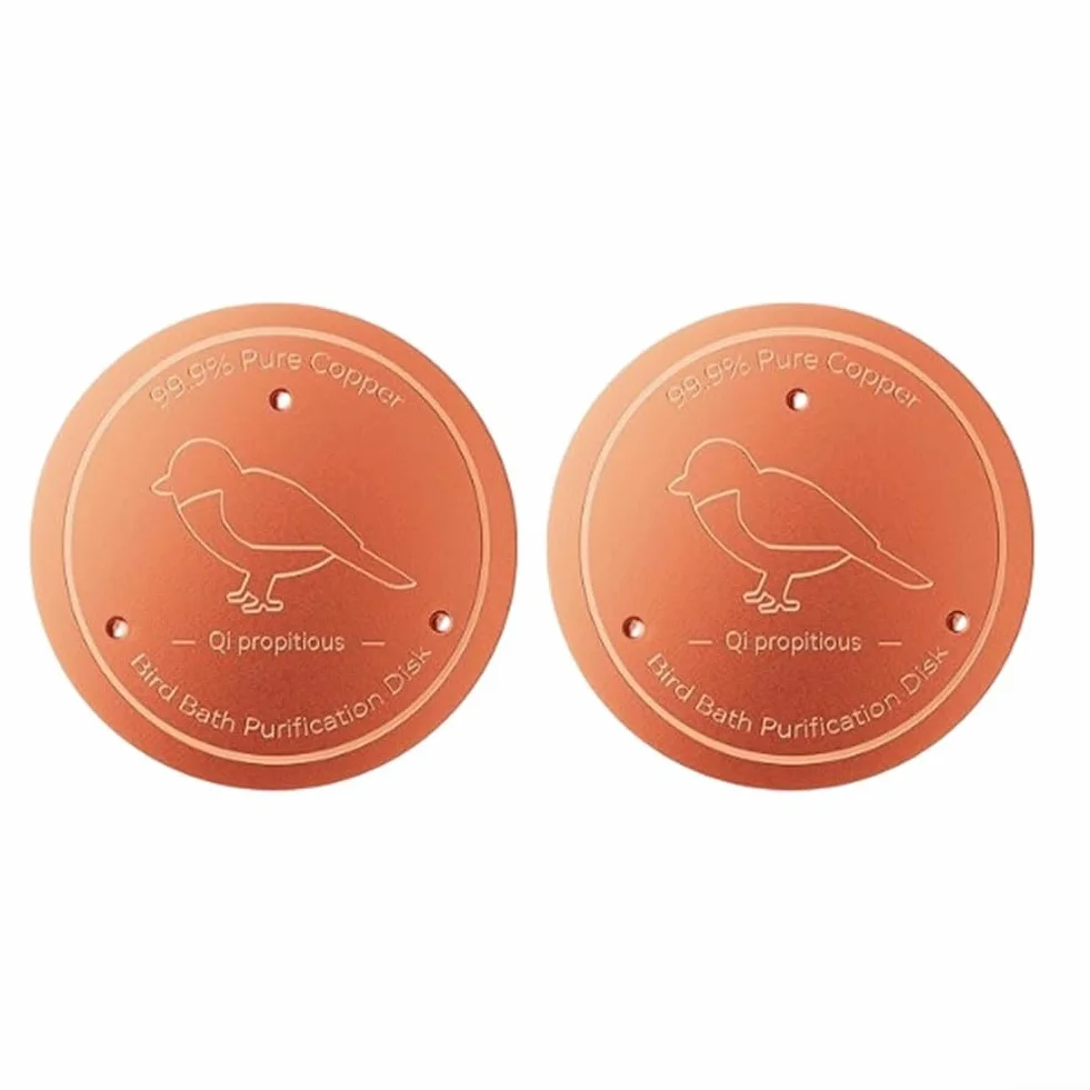 MELLBREE Lot de 2 plaques de nettoyage en cuivre pur pour bain d'oiseaux, autonettoyant, garde l'eau fraîche