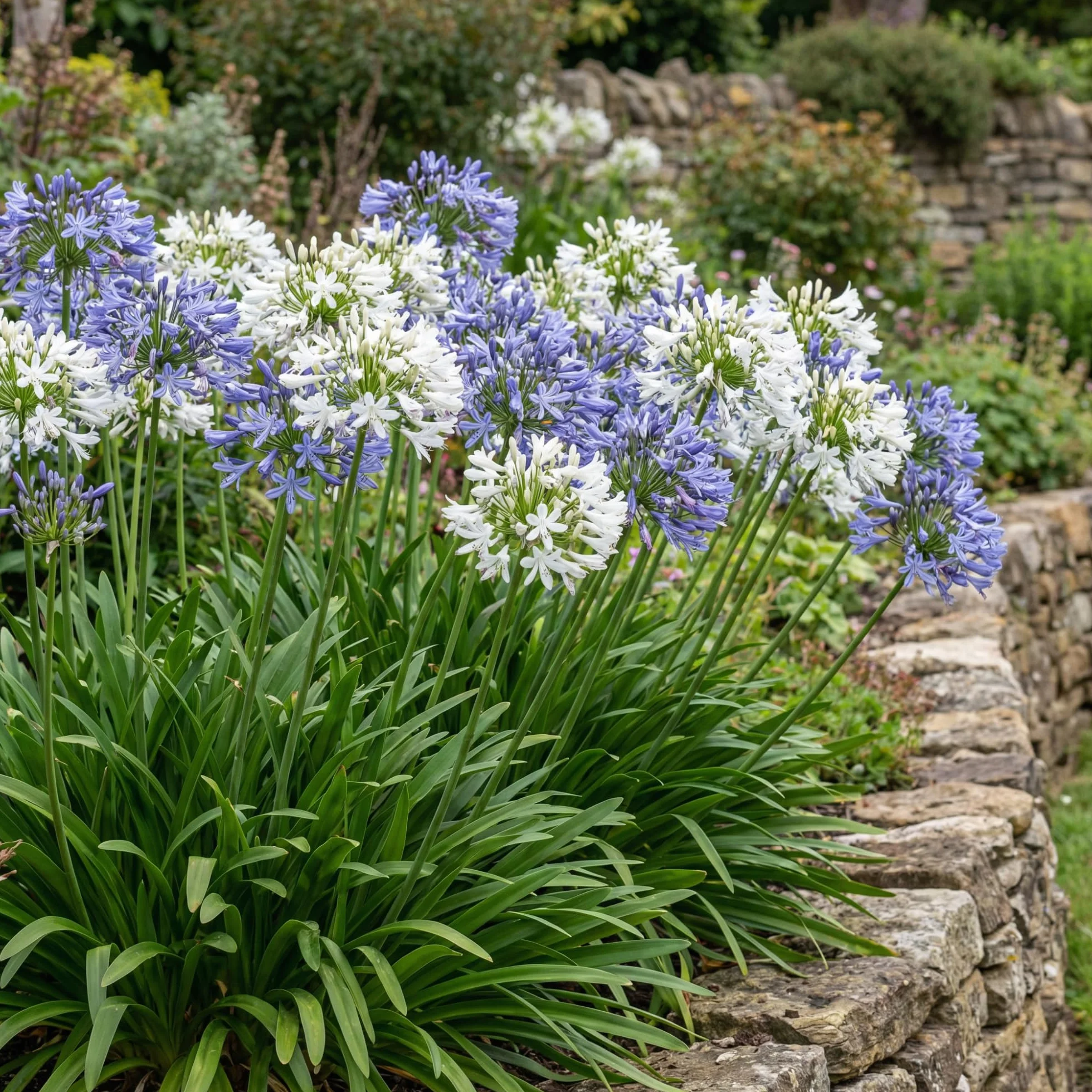 Agapanthus africanus Bleu-Blanc Twister 4 Fleurs à Planter Exterieur Vivaces Rustique Plante Jardin