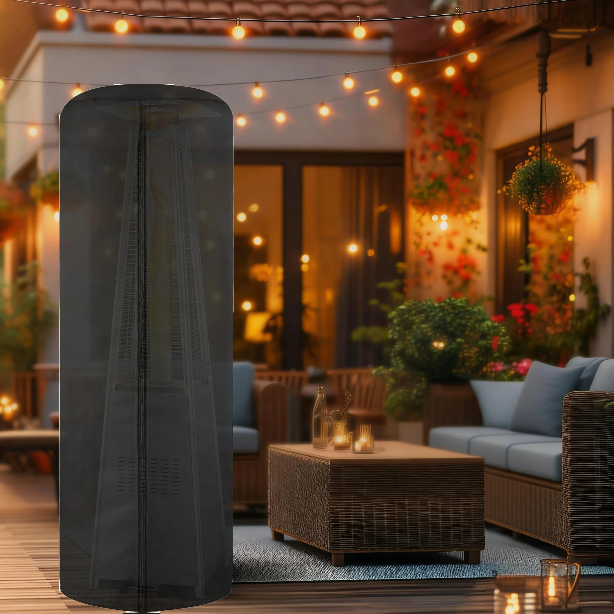 Housse de chauffage de terrasse imperméable Oxford 420D, protection pluie UV poussière, noir 221x61x53 cm