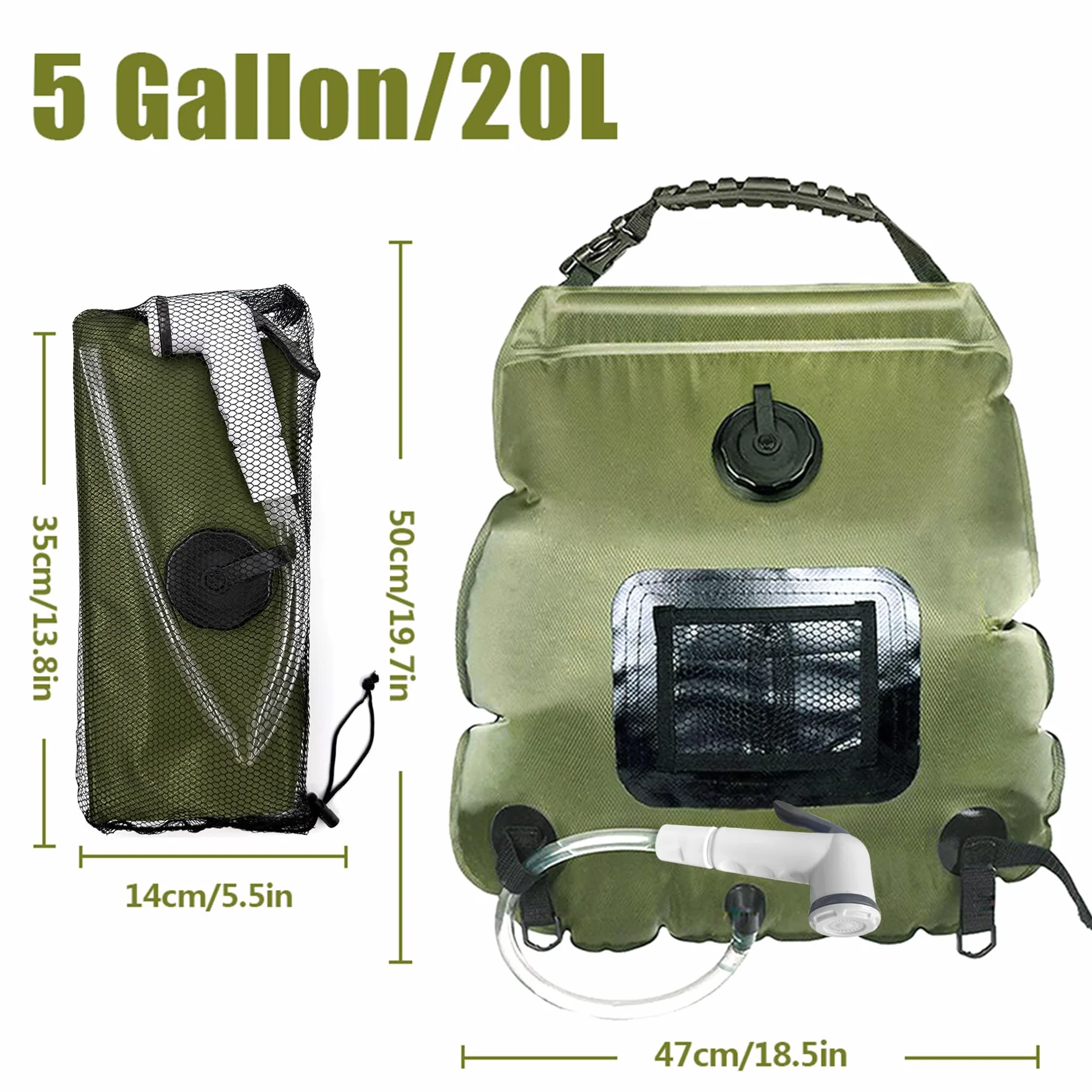 Sac de Douche Solaire Camping,20L Douche de Voyage avec Pomme de Douche,Solaire Sac de Douche,Pliant Extérieur pour Douche,Température 45 °C avec Commutable Tête de Douche,pour Randonnée Escalade
