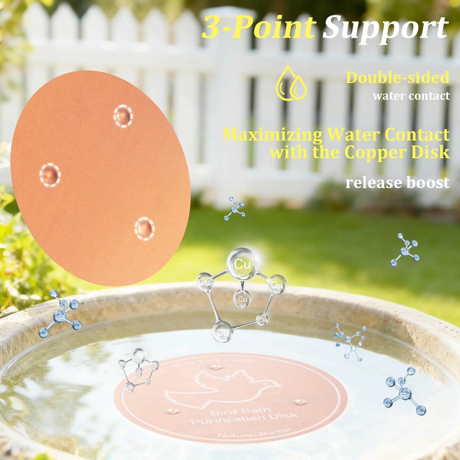 Disque de nettoyage en cuivre pur 99,99% 100 mm pour bain d'oiseaux, renforcé 0,6 mm