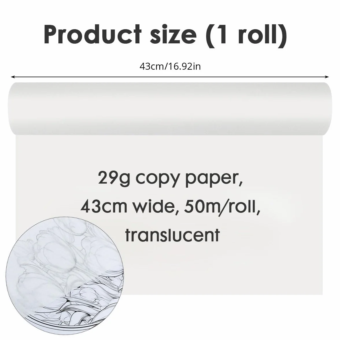 Papier Calque en Rouleau Largeur 43cm x 50m Transparent pour Patron Couture et Croquis