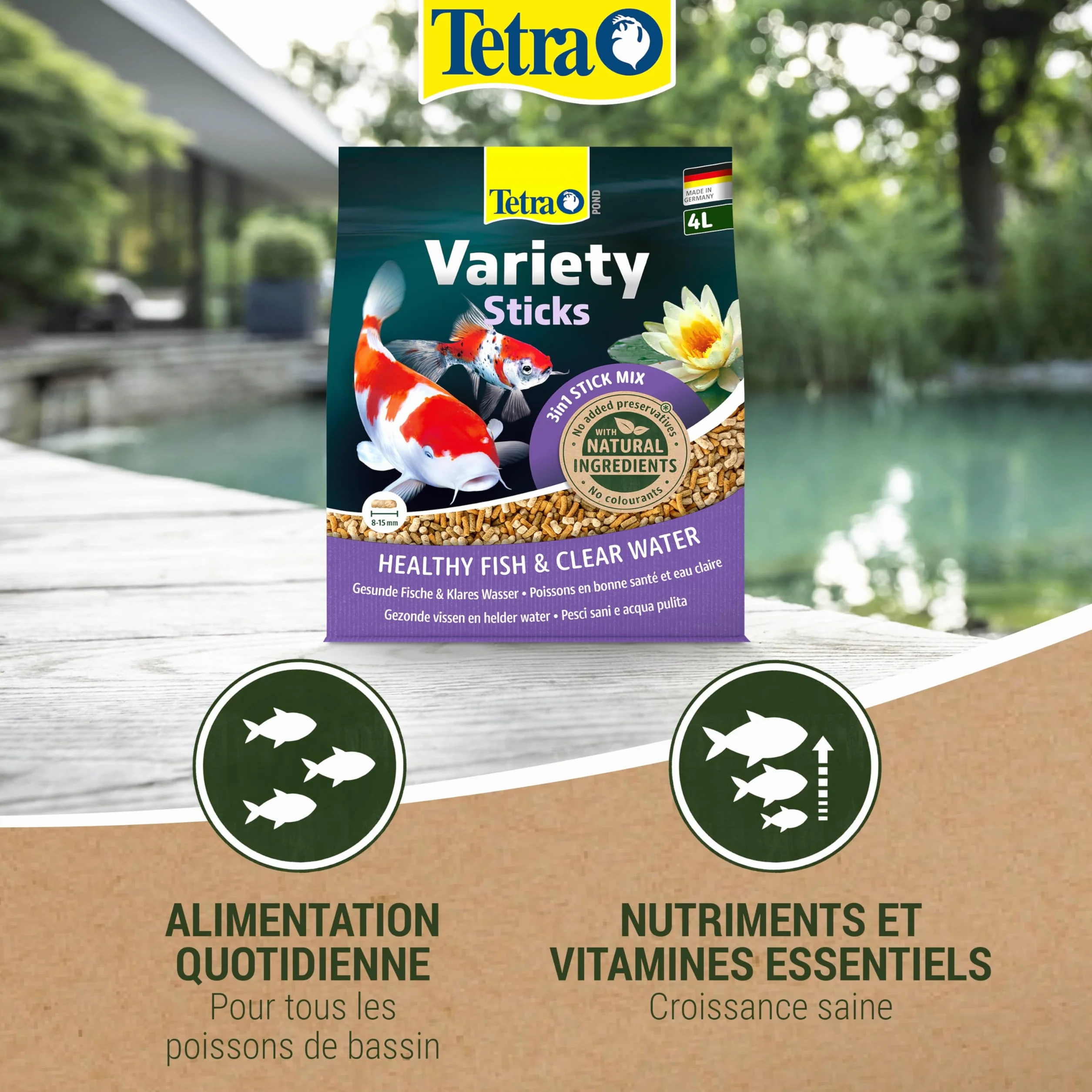 Tetra Pond Variety Sticks 4 L Aliments en Stick pour Poissons de Bassin Enrichis en Oligo-éléments Vitamines Caroténoïdes