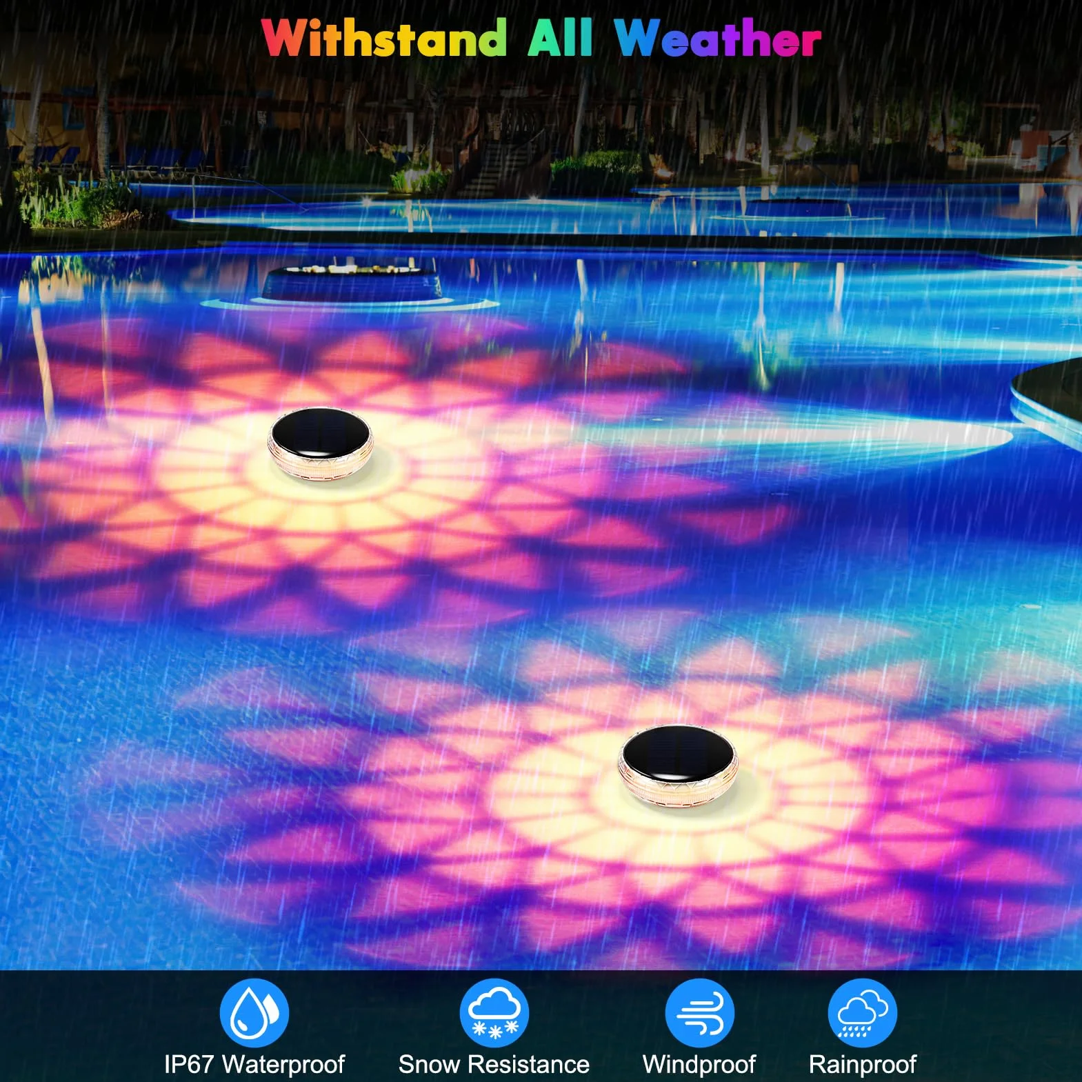 Lumière Piscine Flottante Solaire 2 Pièce Lampe Solaire Flottante avec Télécommande 9 Couleurs RGB 3 Modes Minuterie