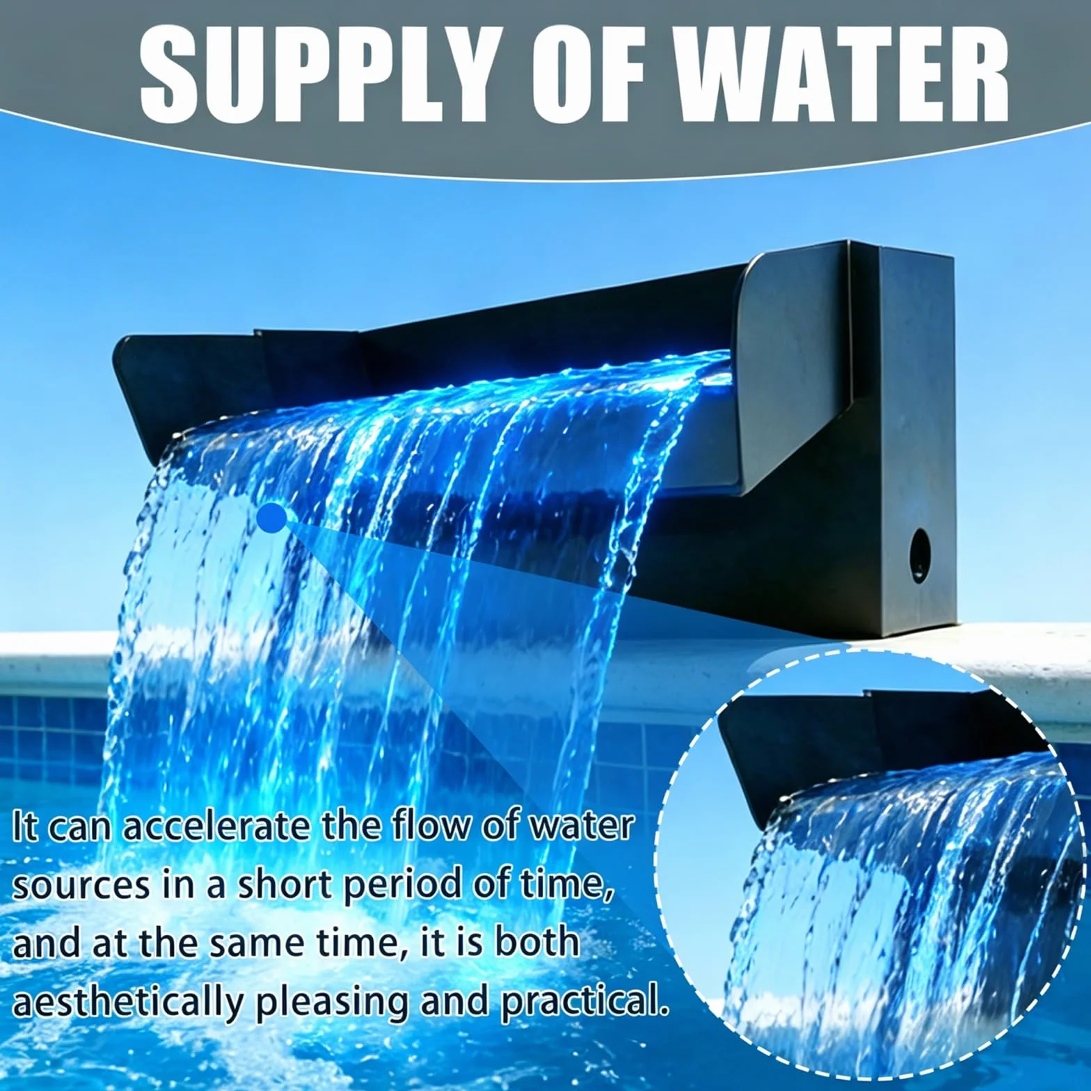 Cascade pour Bassin de Jardin en Acier Inoxydable 30 cm avec Éclairage LED Fontaine 45 W 3000 L/H