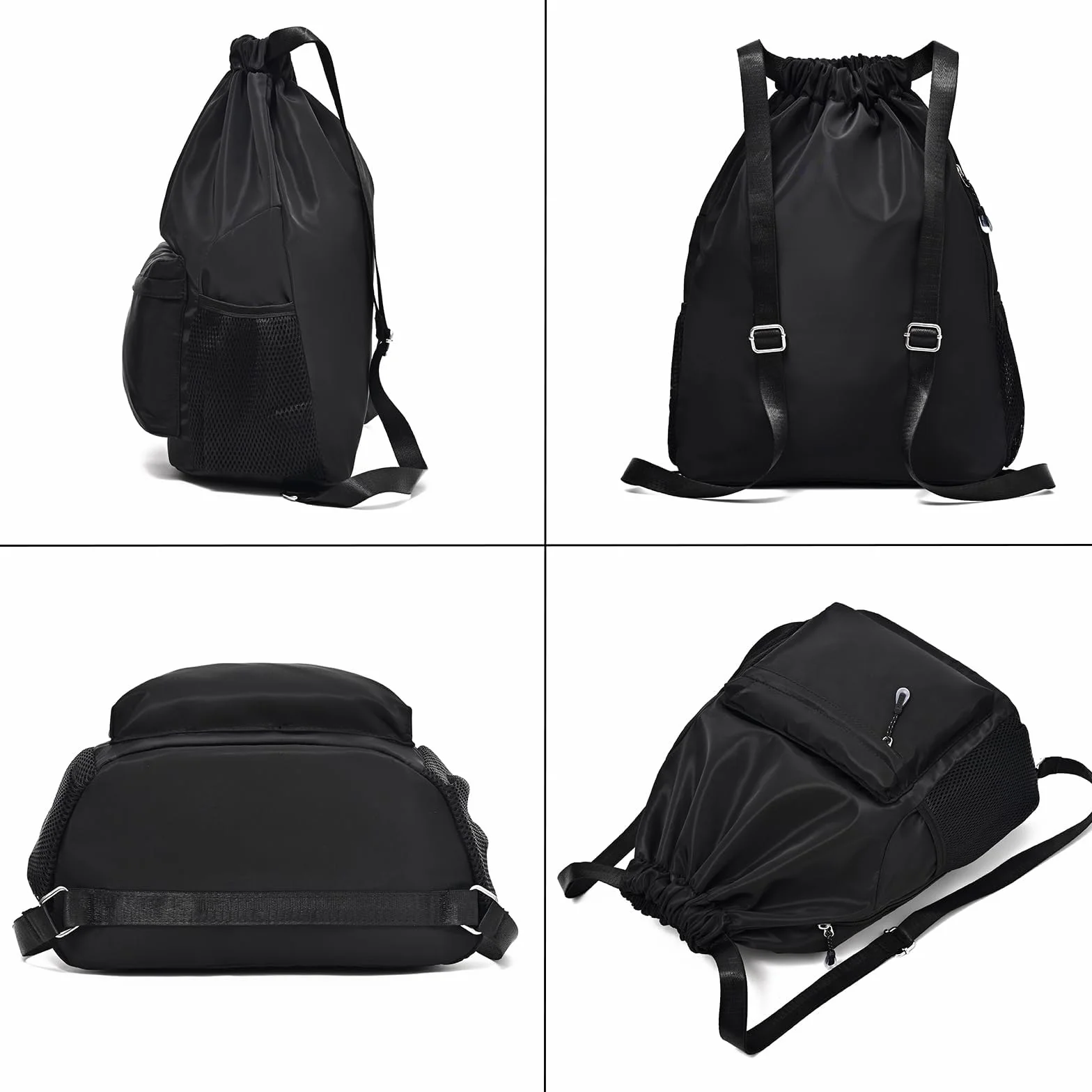 Sac à Dos à Cordon, Sac à Cordon Lmperméable Large Bandoulière de Gym Avec Poche Lntérieure Et Poche De Sécurité avec Poche Avant Et Arrière Zippée, pour Unisexe le Fitness, Les Voyages (noir)