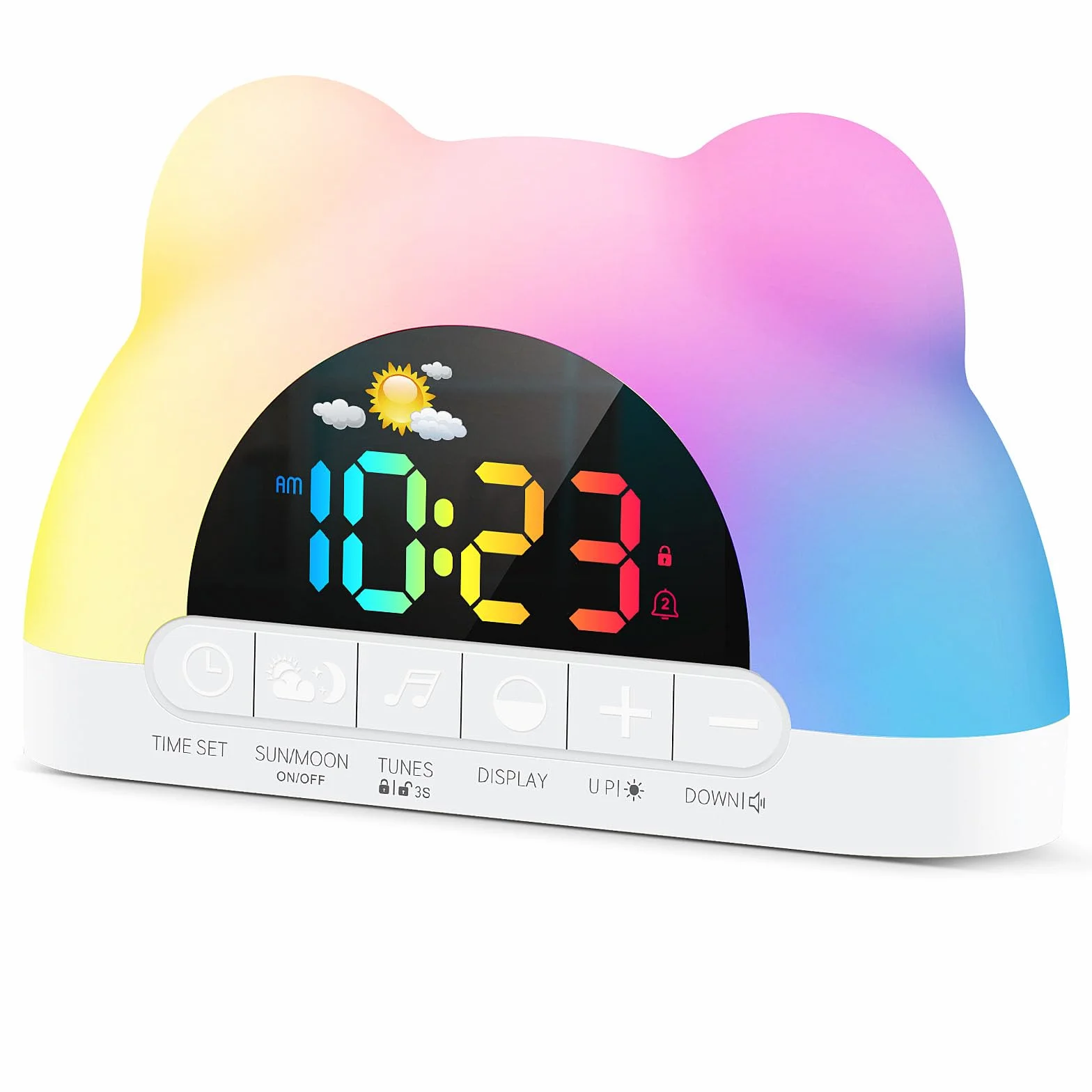 Réveil Numérique Enfant avec Veilleuses RGB, Snooze, Câble USB