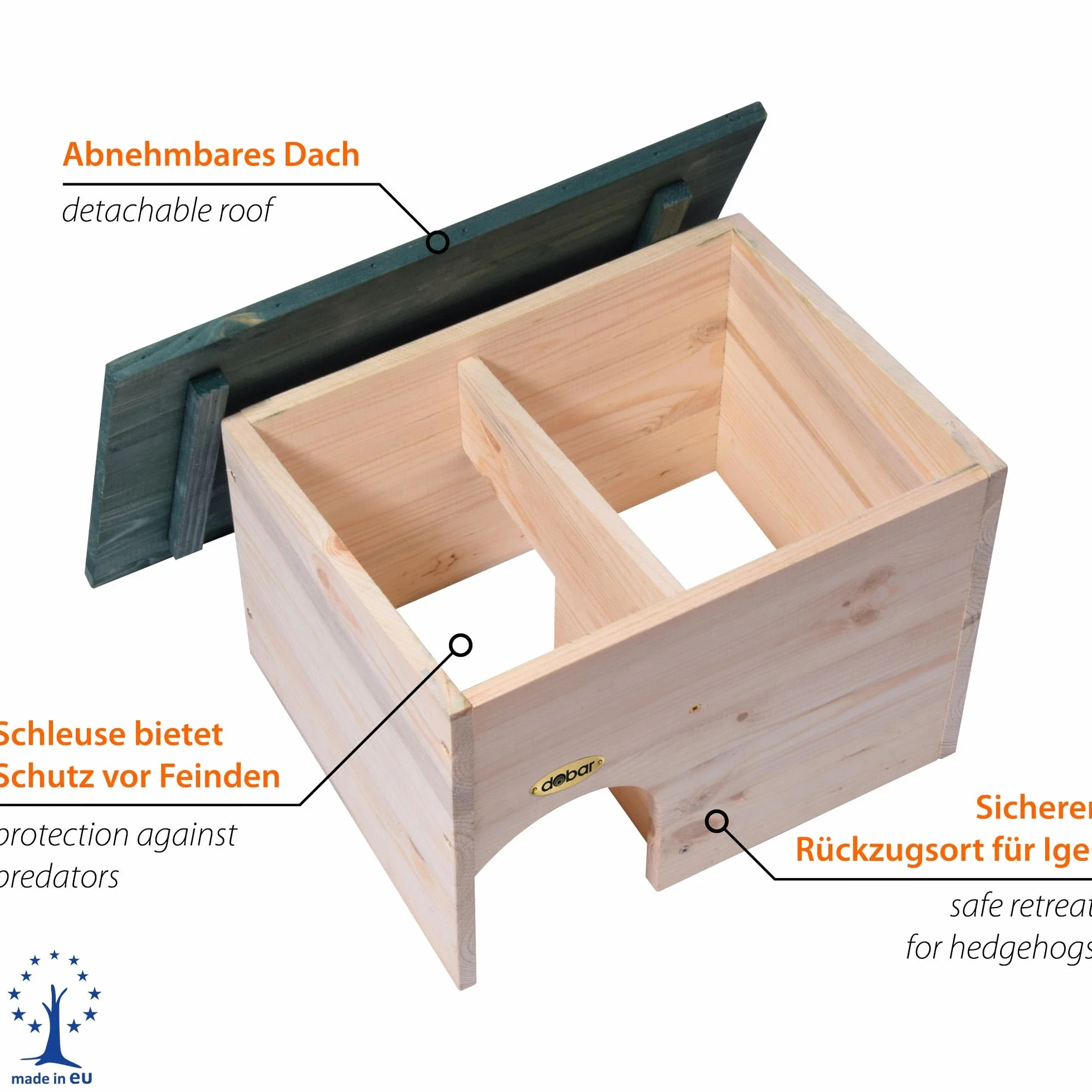 dobar Kit de Montage de Maison pour hérissons, Toit résistant aux intempéries avec SAS, 34.5 x 24 x 27 cm, Vert
