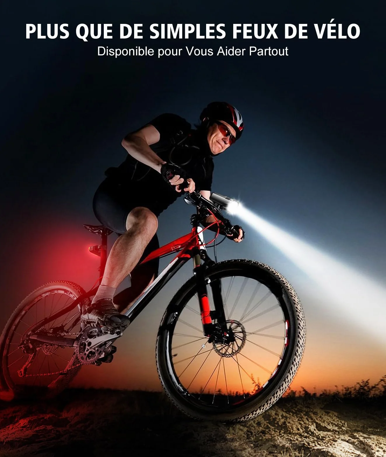 Babacom Lumiere Velo Avant et Arriere [Spot & Faisceau d'Inondation], [8+6 Modes d'Éclairage] Lampe Vélo LED Puissante Étanche, USB Rechargeable, Eclairage Vélo pour Cyclysme VTT, Alliage d'Aluminium