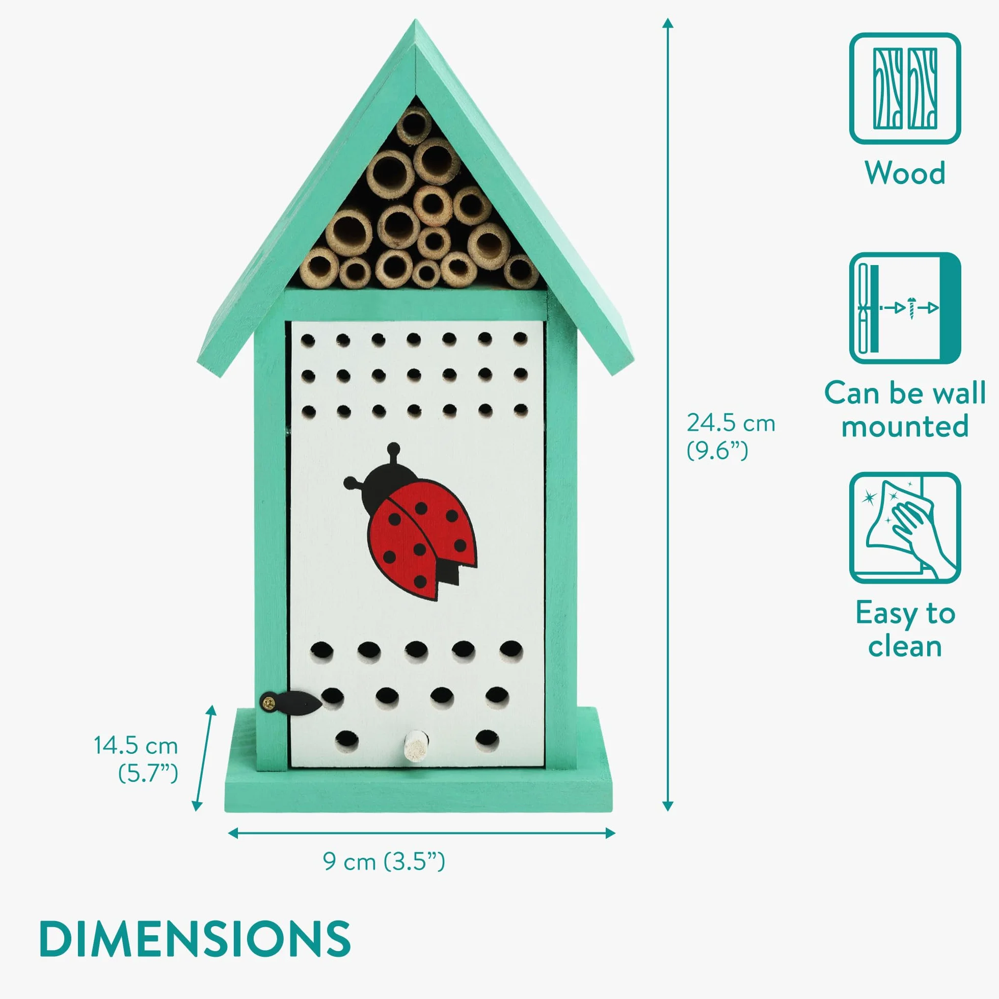 Navaris Hôtel à coccinelles en Bois de pin 14,5 x 9 x 24,5 cm avec Toit et Tube en Bambou