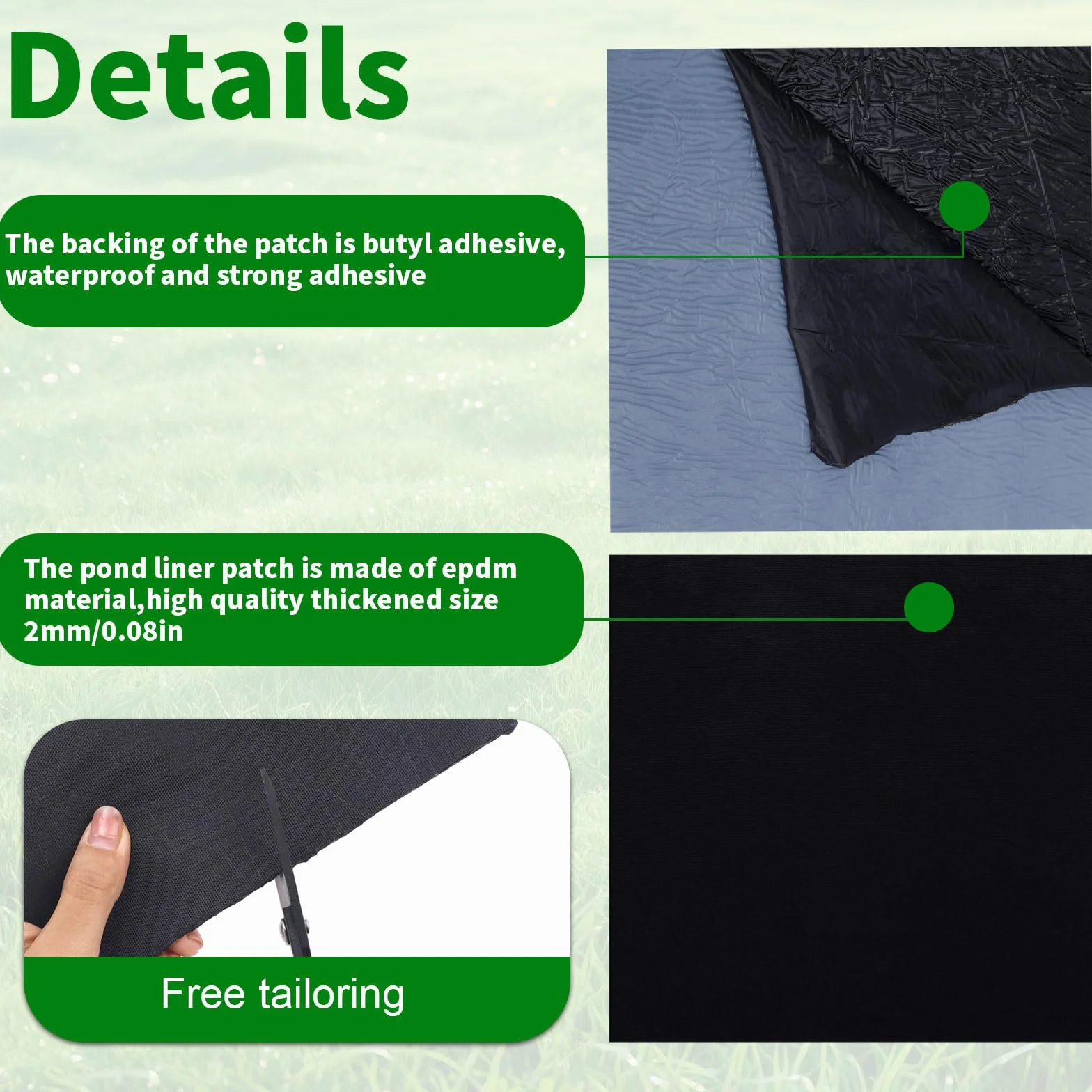 Kit de Réparation Liner d'Étang EPDM Autoadhésif 20x20cm 3 Pièces
