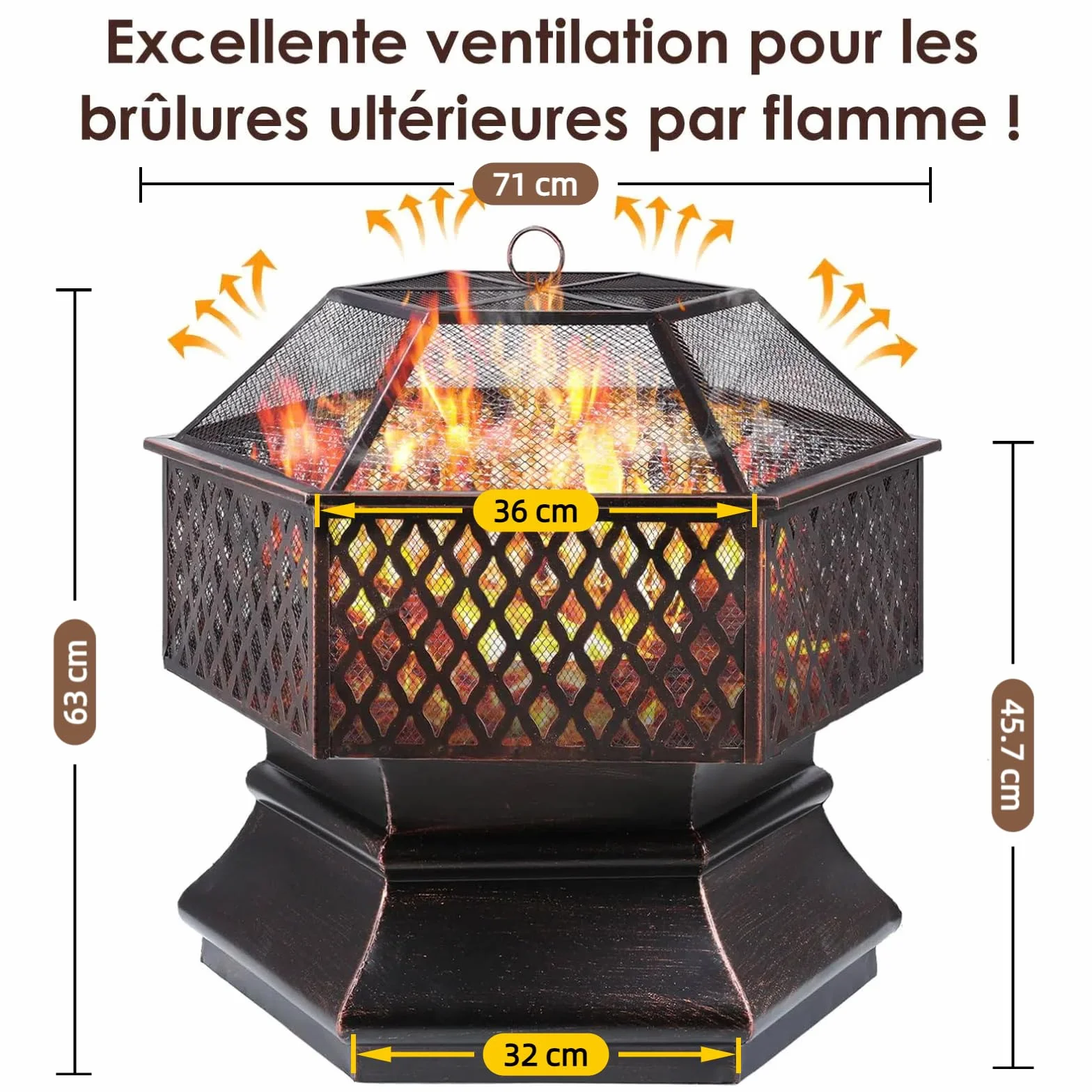 TLSUNNY Brasero Exterieur avec Grill, Foyer de Jardin, Barbecue au Charbon, 71x71x63 cm