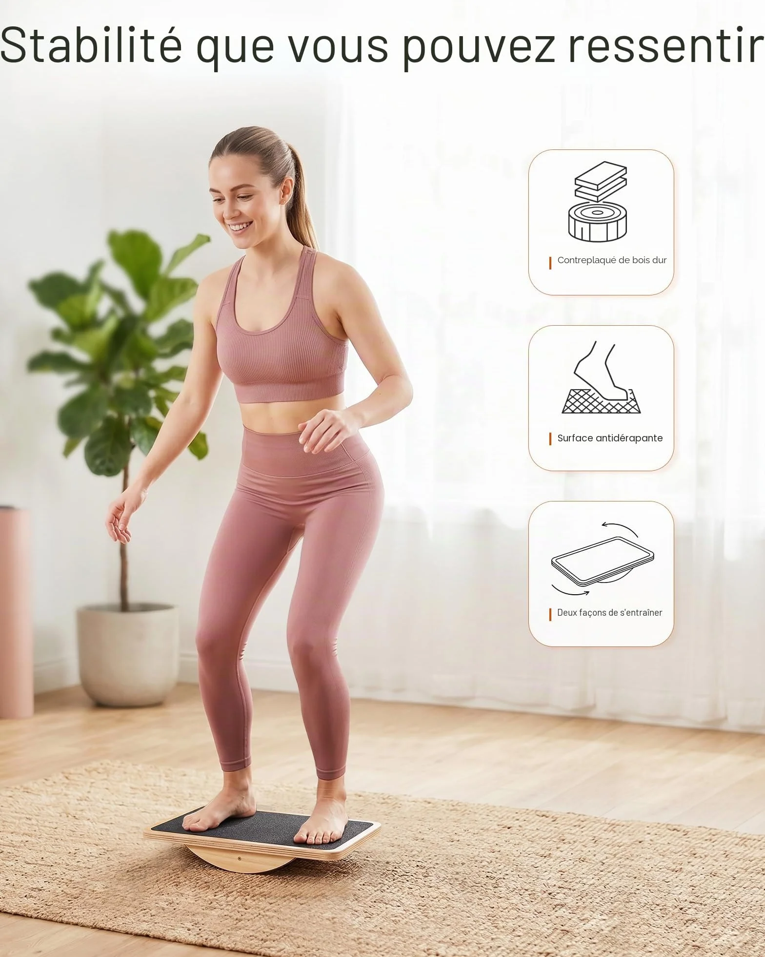 StrongTek Planche d'équilibre professionnelle en bois avec rouleau antidérapant