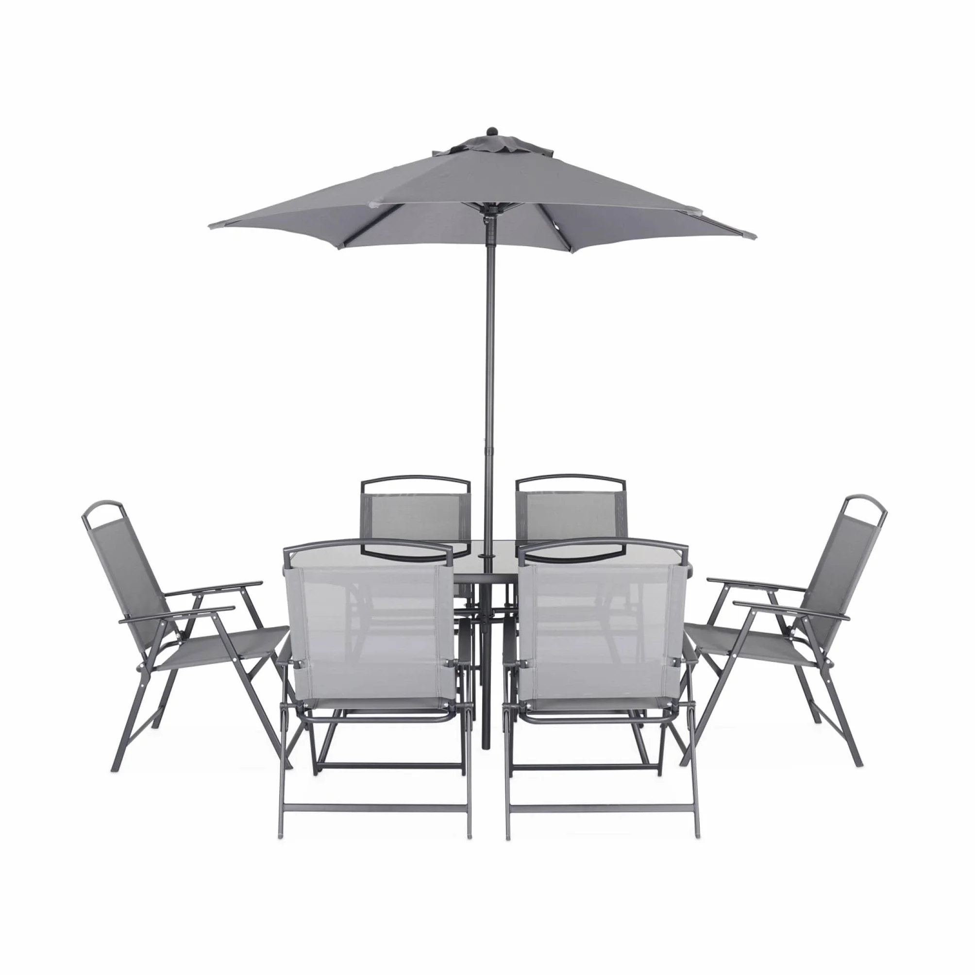 Alice's Garden Table de Jardin Acier Parasol 6 Assises Anthracite Anti Rouille