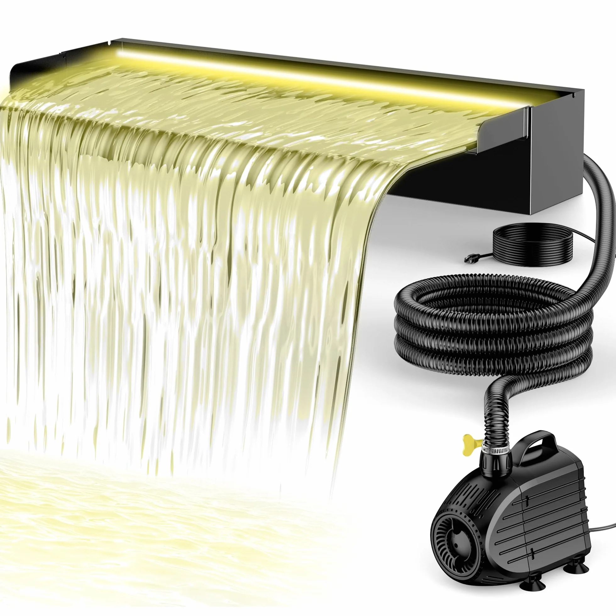 Cascade LED 60cm Acier Inoxydable Pompe Bassin 80W 4500 l/h Jardin