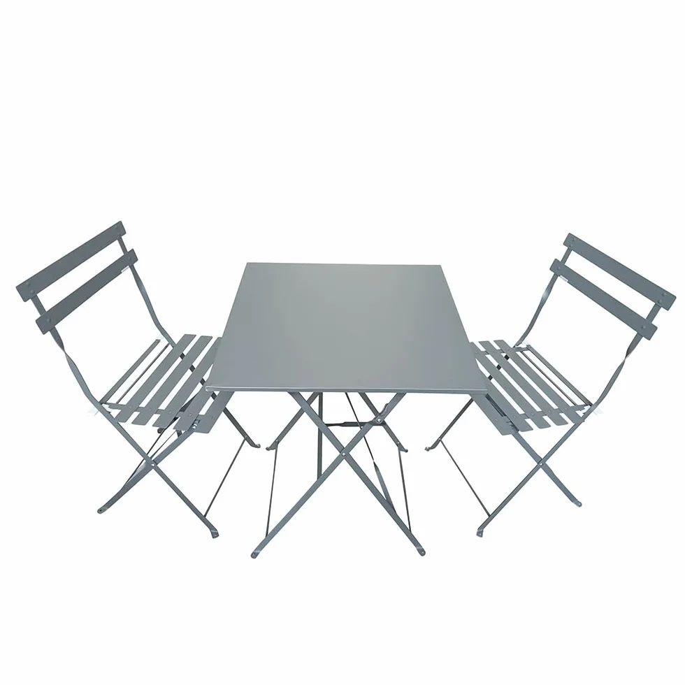 Madalena Ensemble de Jardin Pliable Table de Bistrot Carrée 2 Chaises Gris