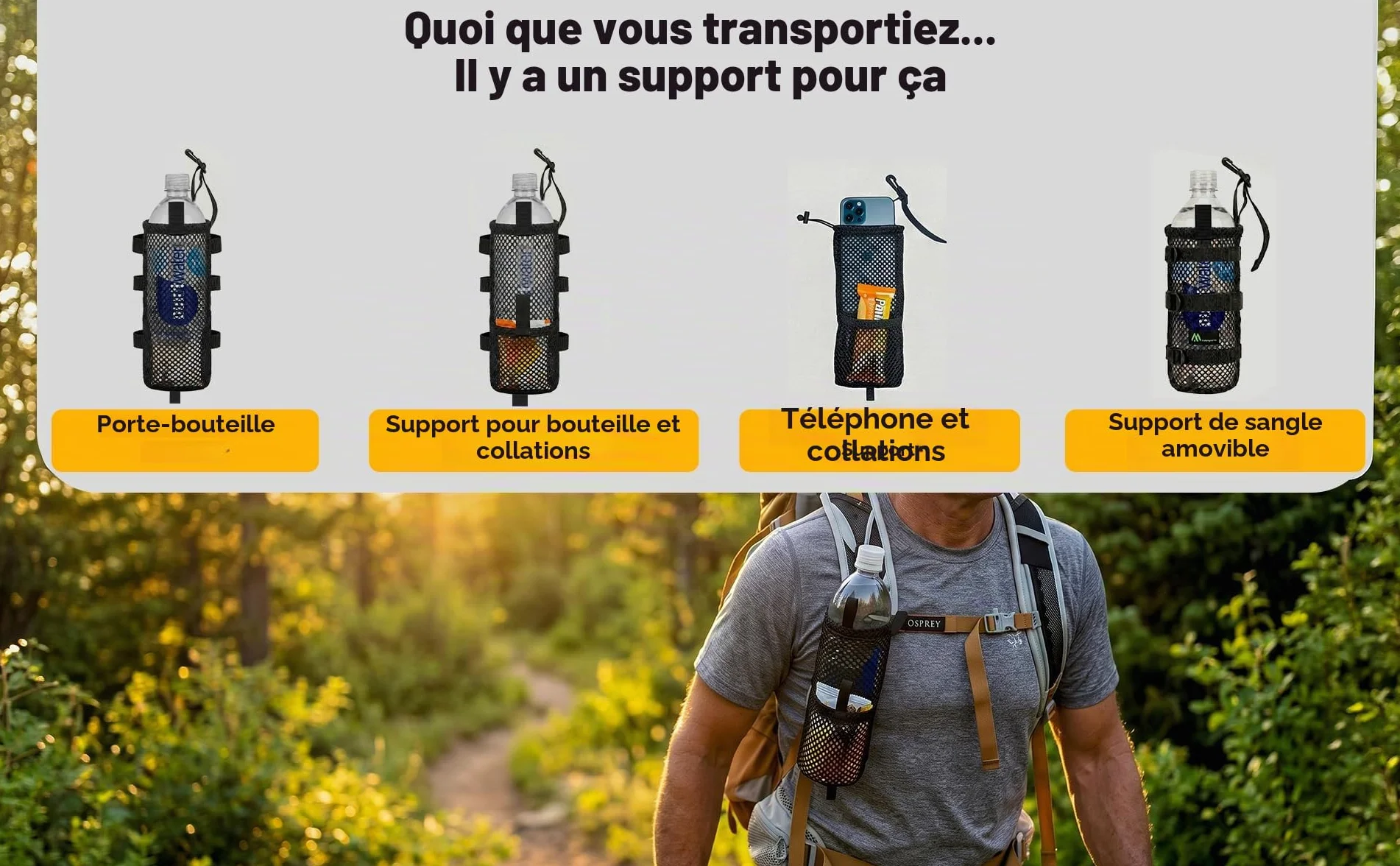 Sac à dos bandoulière porte-bouteille d'eau