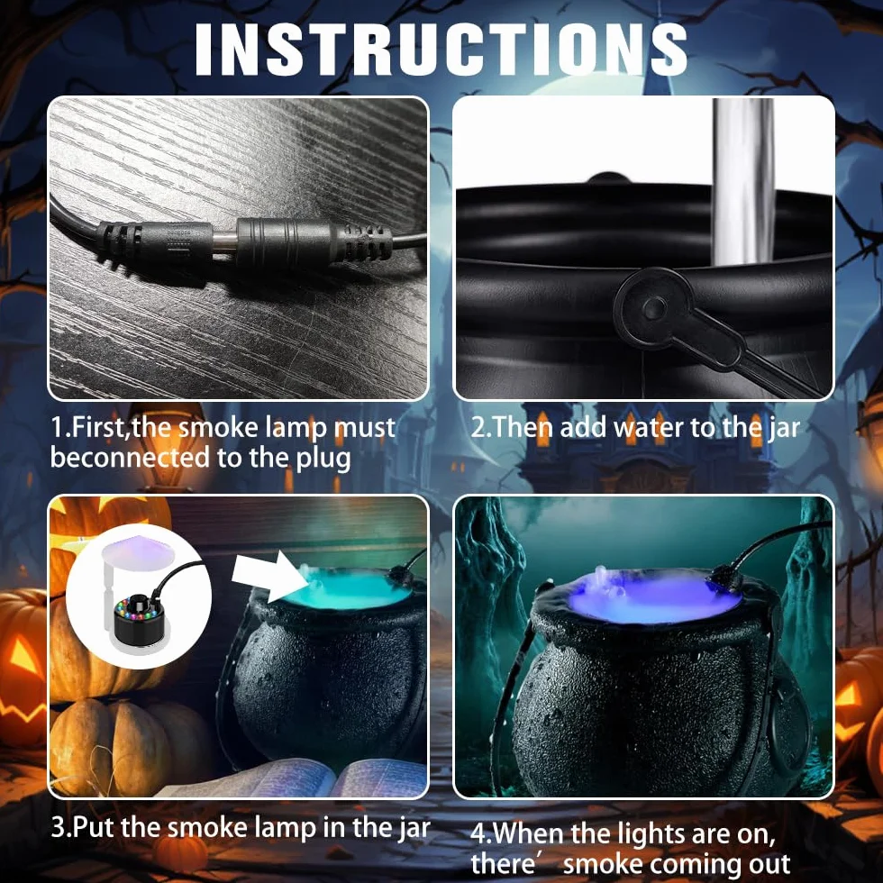 Brumisateur Ultrason Machine à Fumée Halloween 12 LED Colorées Mist Maker Protection Anti Flotteur