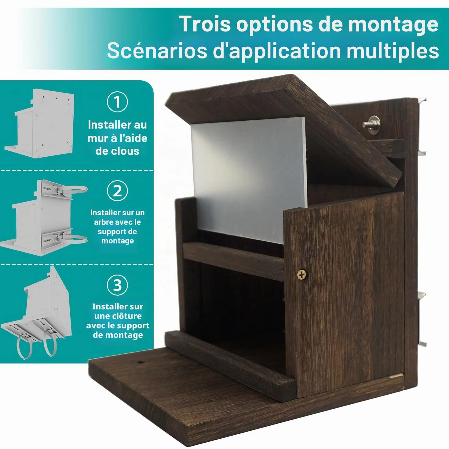 Mangeoire en Bois pour Écureuils avec Support de Montage, Compatible Balustrade Murale et Clôture