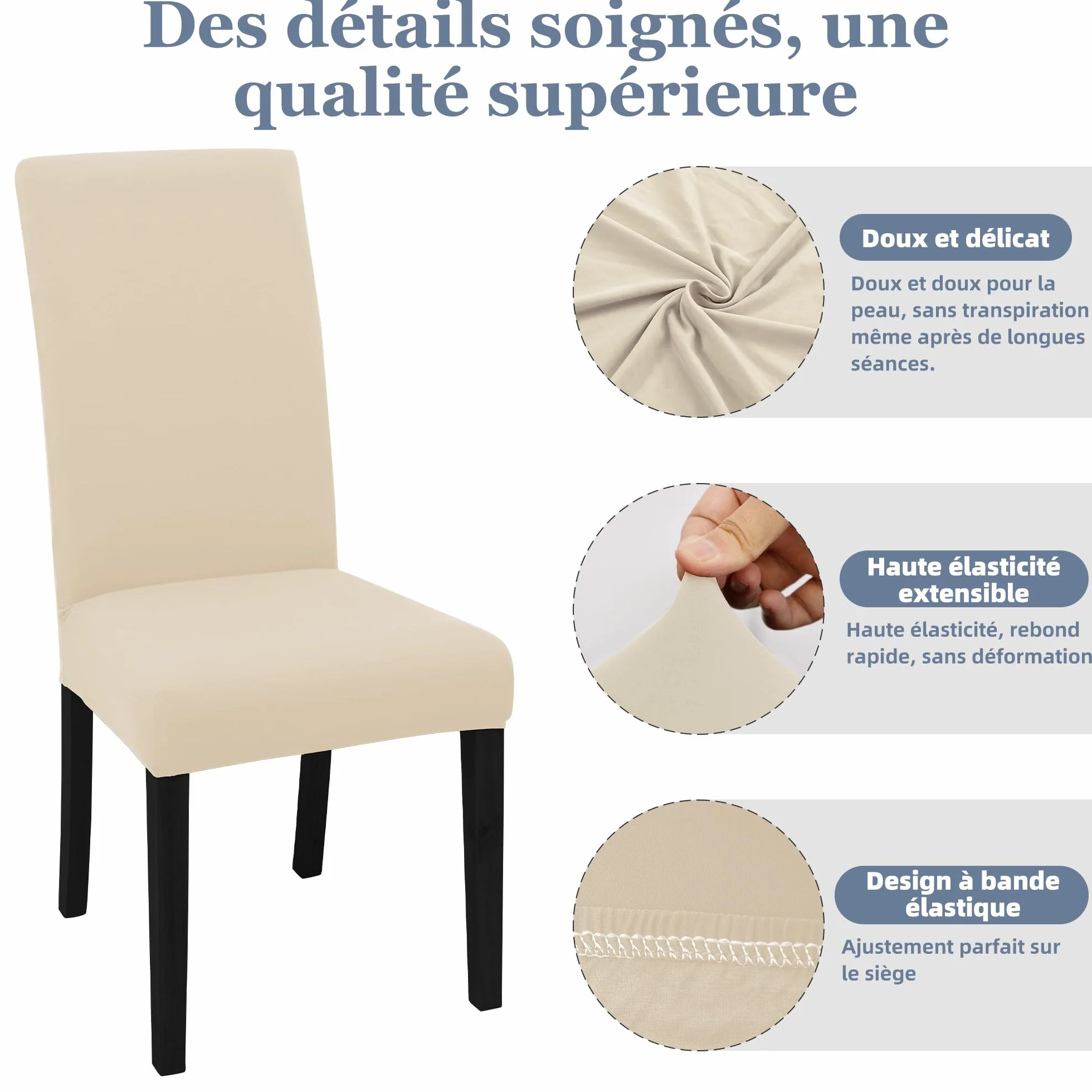 Housse de Chaise Haute de Bureau Lot de 4 pièces Beige pour Salon Cuisine