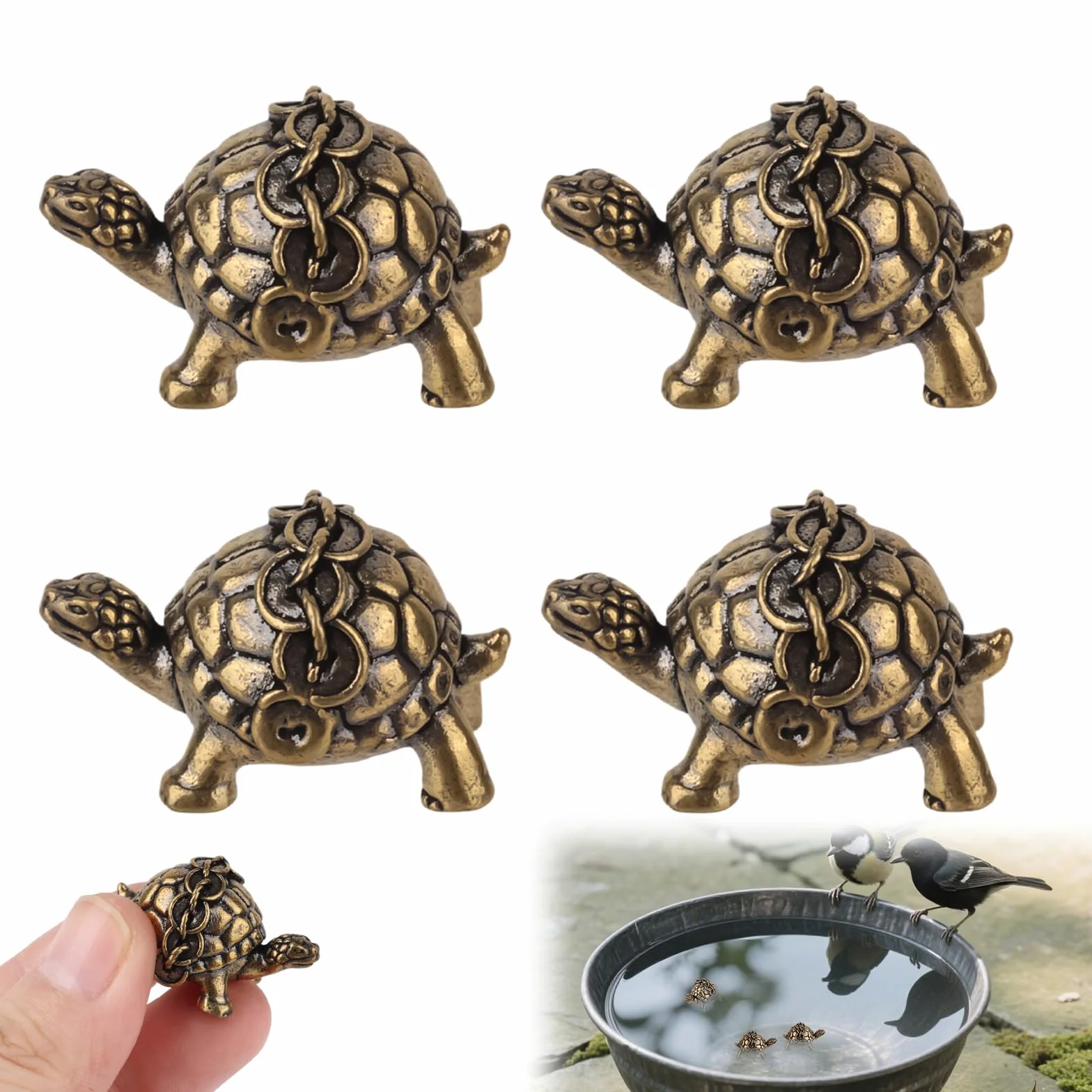 Penitue 4pcs Mini Disque en Cuivre pour Bain d'oiseaux Forme de Tortue 25g