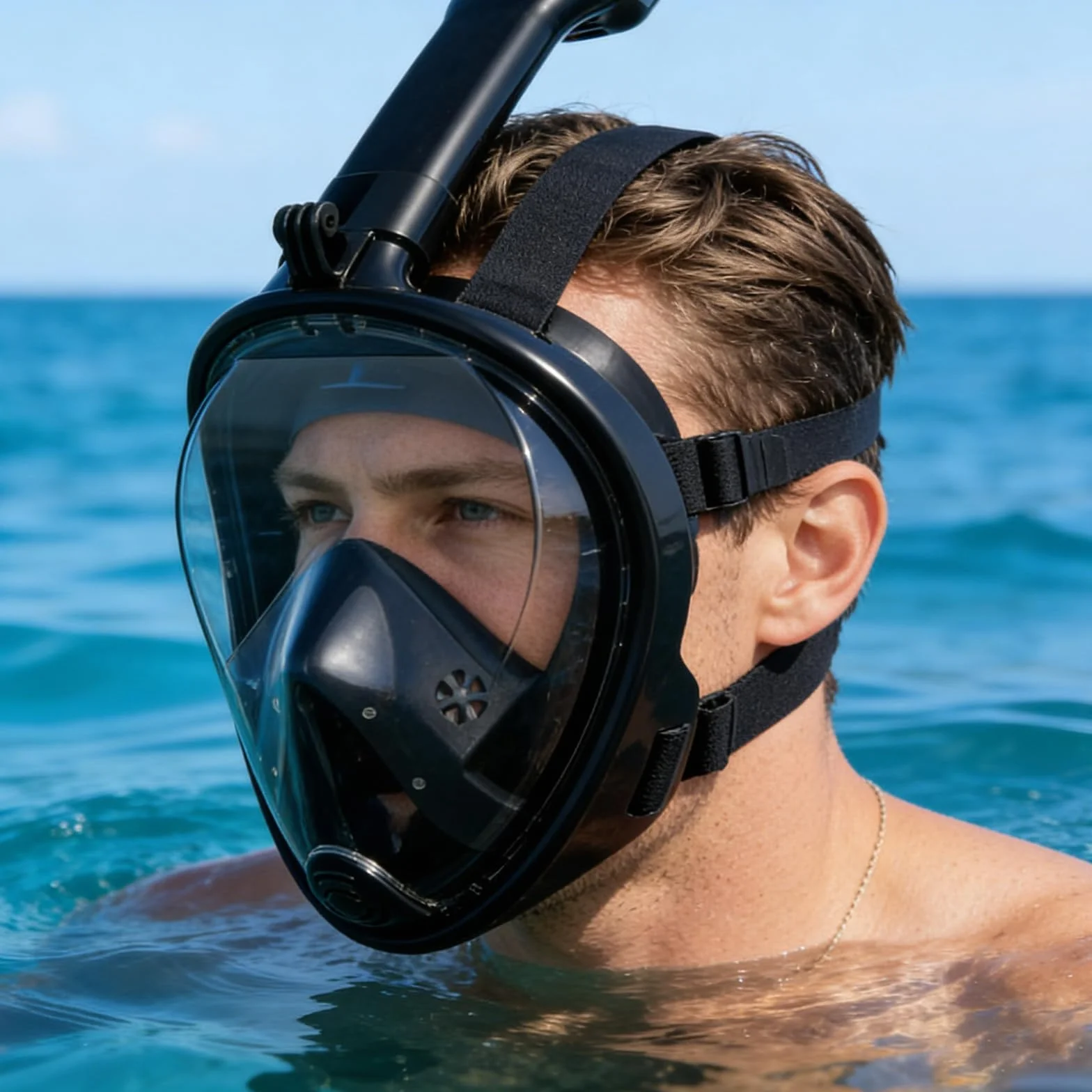 Masque de Plongée Intégral Anti-Buée Vue Panoramique 180° avec Support Caméra