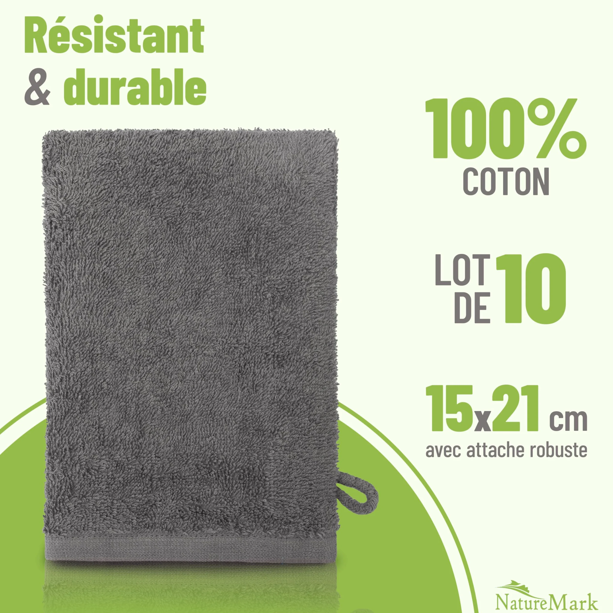 NatureMark Gants de Toilette en Frotte 100% Coton Gris Anthracite 15x21 cm