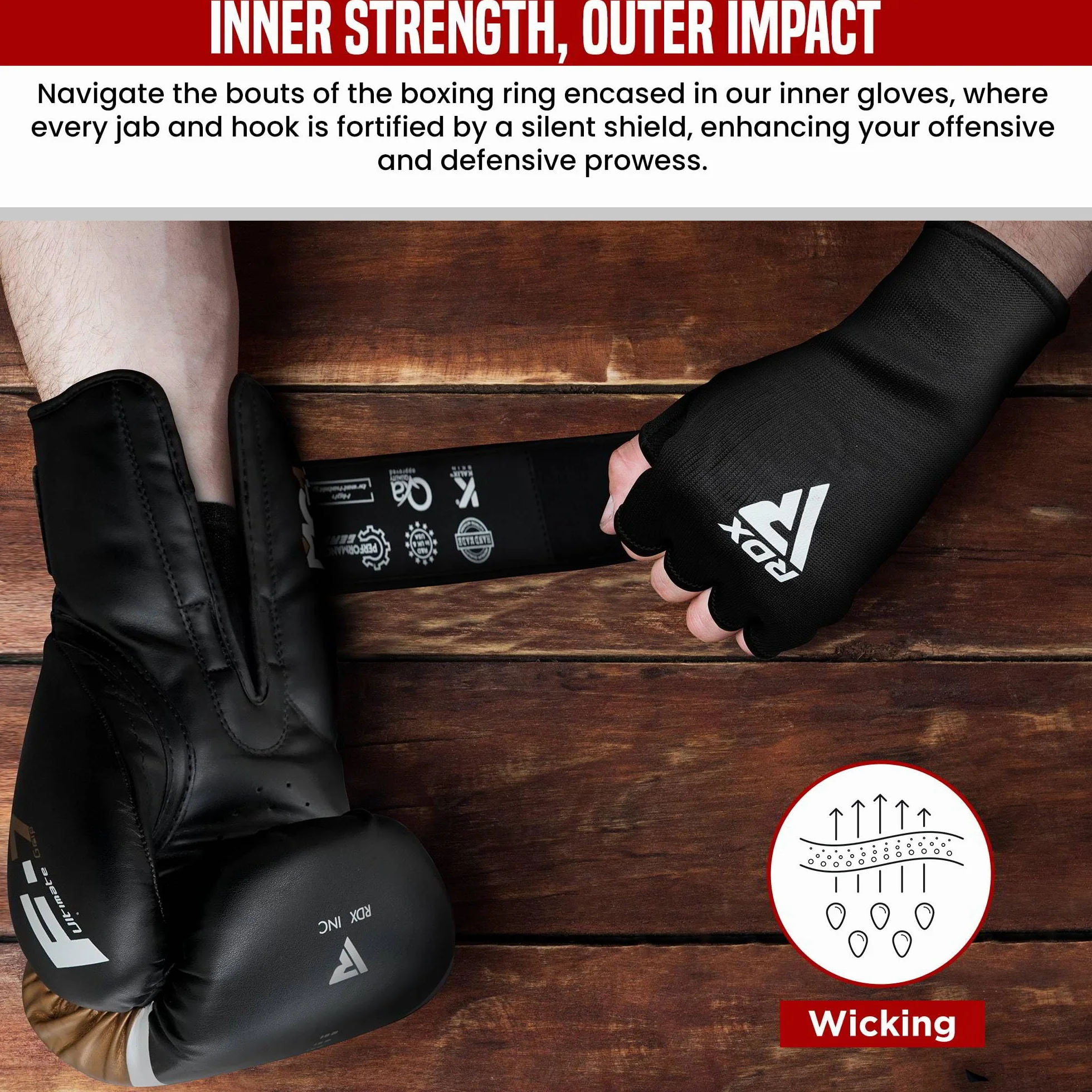 RDX Bandes Boxe sous Gants, Élastiqué Protege Main Sparring Arts Martiaux Protecteur de Poing, Boxing Inner Gloves Hand Wraps, Gants de Frappe Boxeur Adulte Femme Homme
