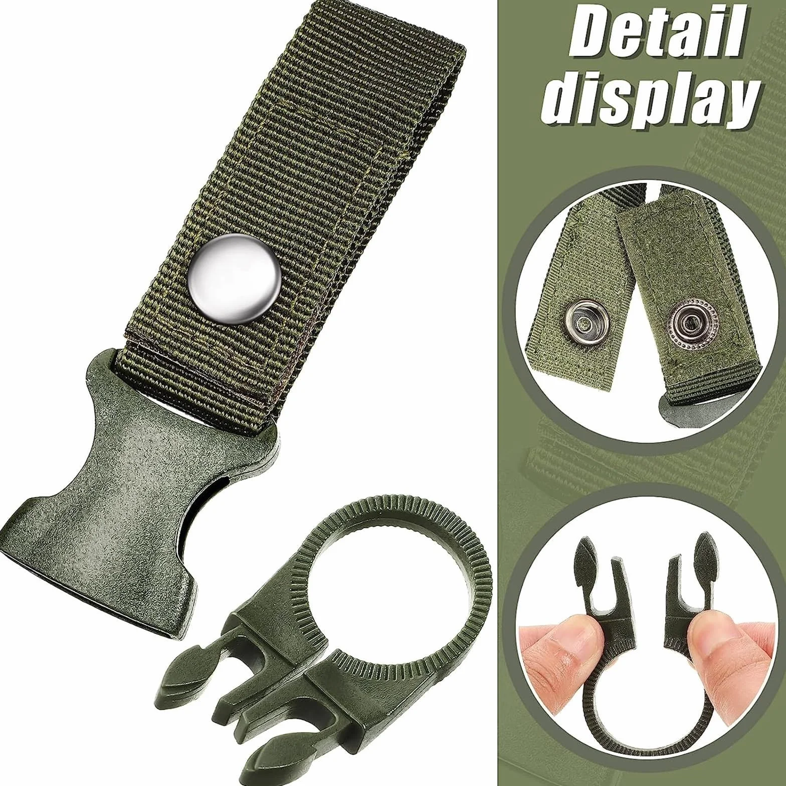Porte Bouteille d'eau Clip,4 PCS Nylon Boucle de Bouteille d'eau Boucle de Bouteille d'eau Sangle Suspendue Clips de Porte Bouteille de Ceinture en Nylon (Vert Militaire)