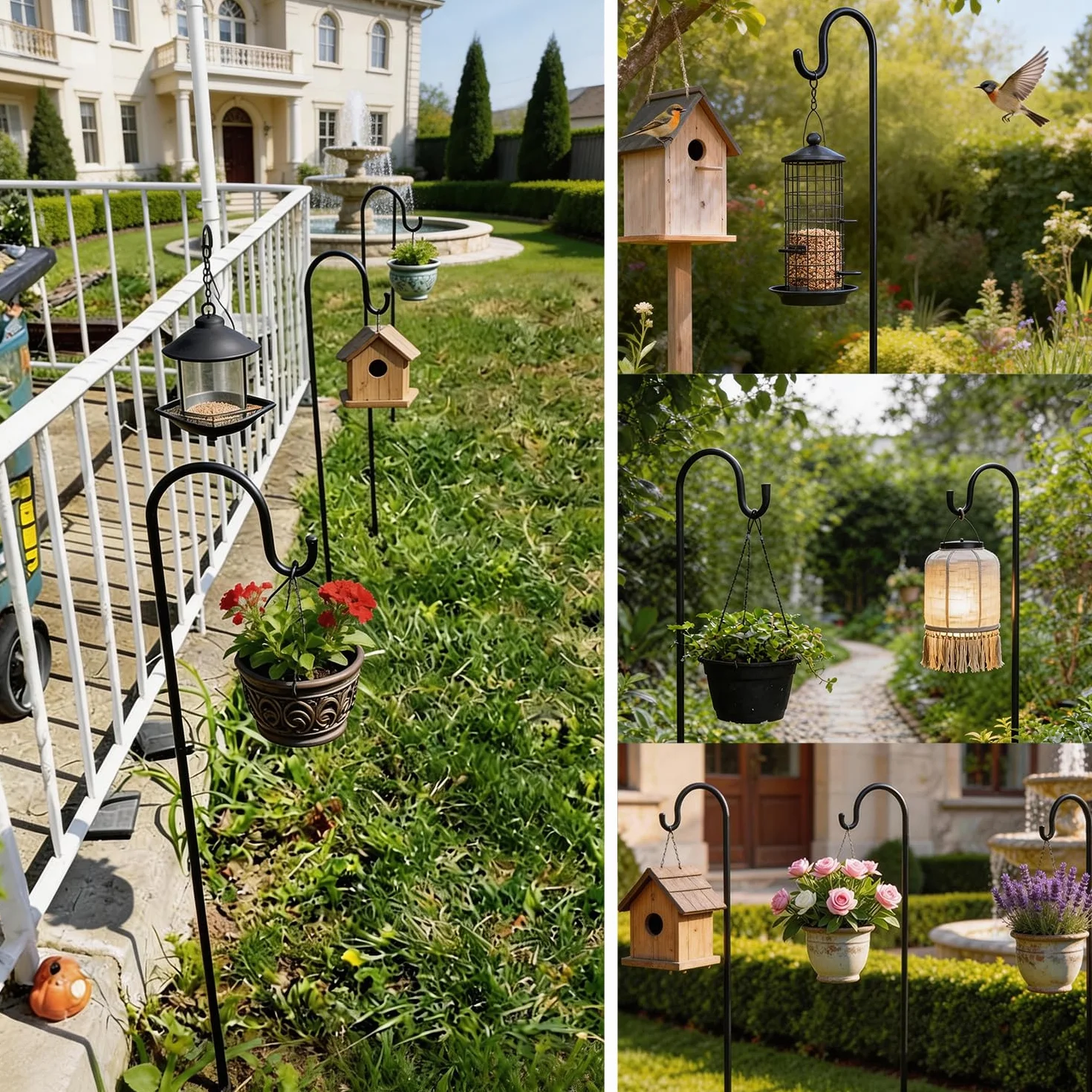 Crochets De Berger Pour Jardin 152cm 5 Brochs Métal Mangeoire Oiseaux Exterieur