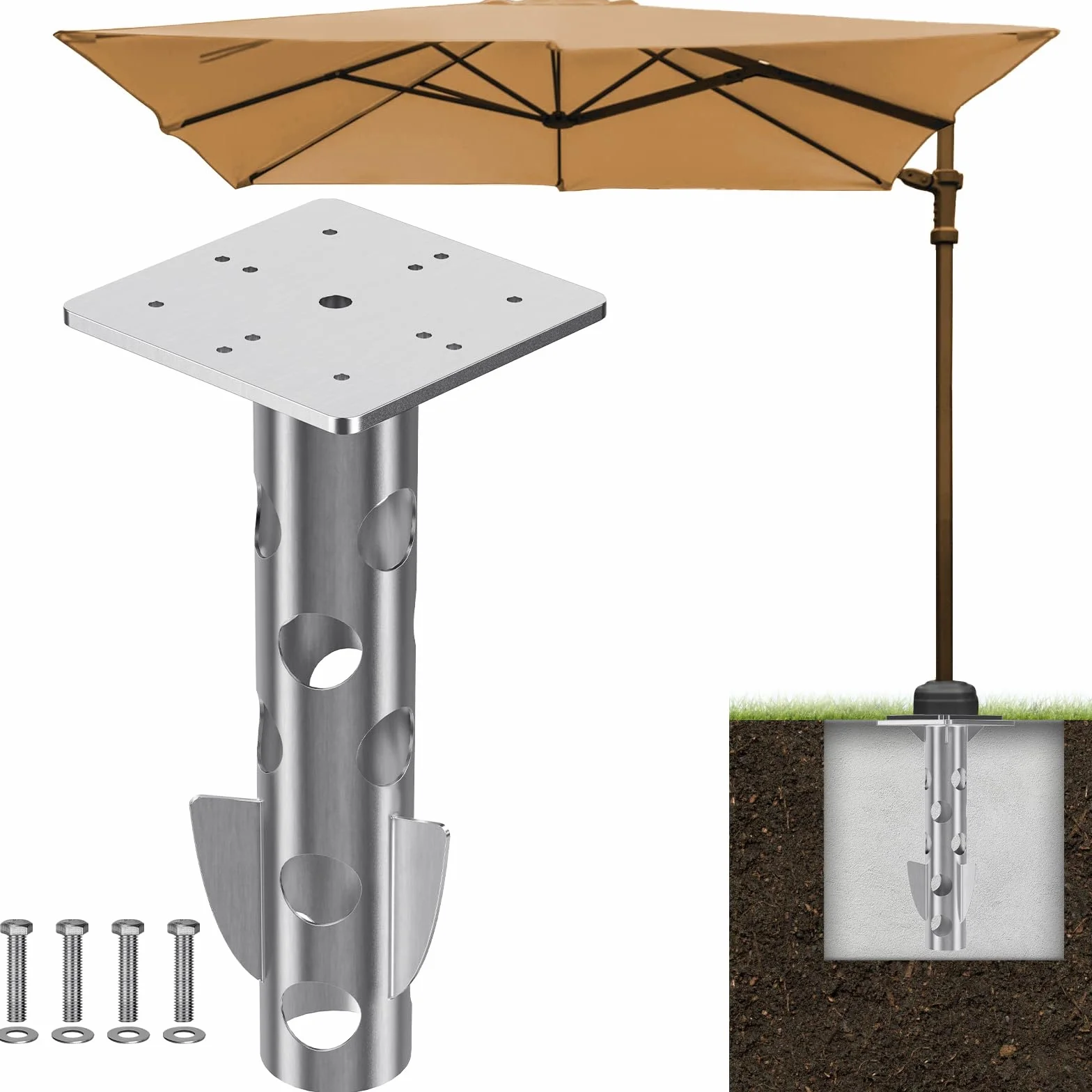Support de Parasol Universelle en Acier Résistant à la Rouille, Base enterrée Peu encombrante