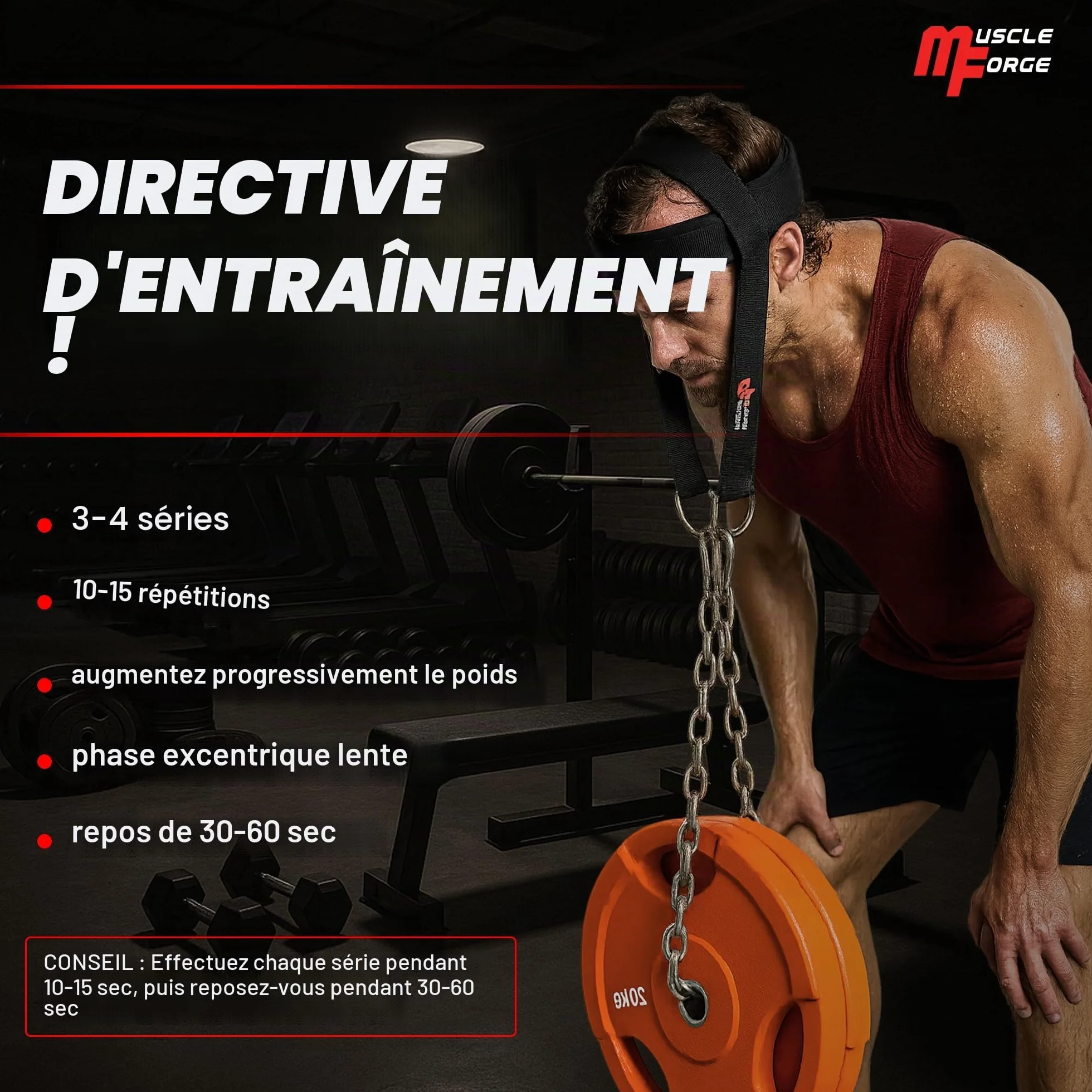 Harnais Cou Musculation 240 kg - Harnais Tête Néoprène Réglable avec Chaîne Acier - Neck Training Boxe MMA Lutte
