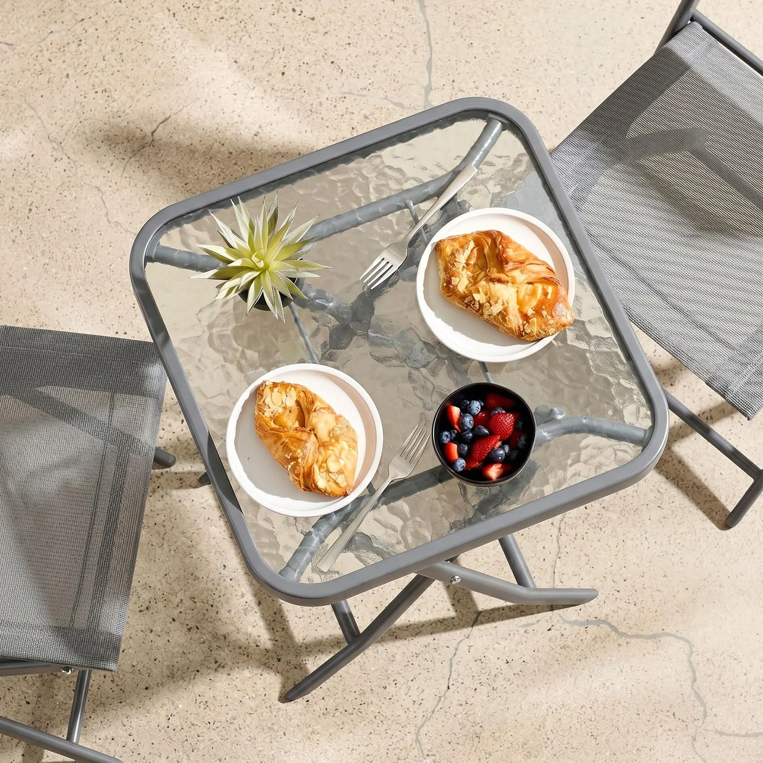 LIFERUN Ensemble Bistrot de Jardin 3 Pièces Pliantes, Table et 2 Chaises, Tissu Textilène, Gris